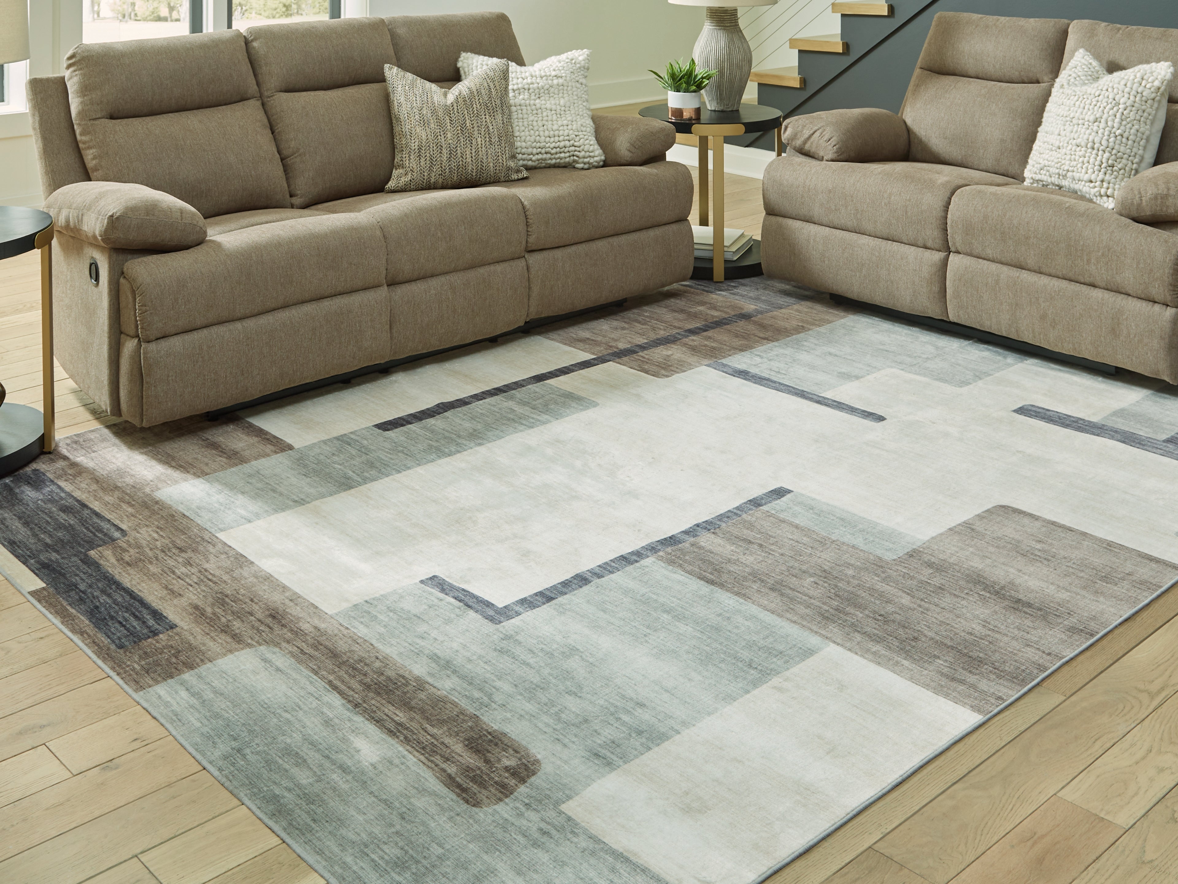 Orleans Furniture - Ashley Furniture - Larkport Rug - Washable 5' x 7' Area Rug / Cream/Brown/Gray - R407412