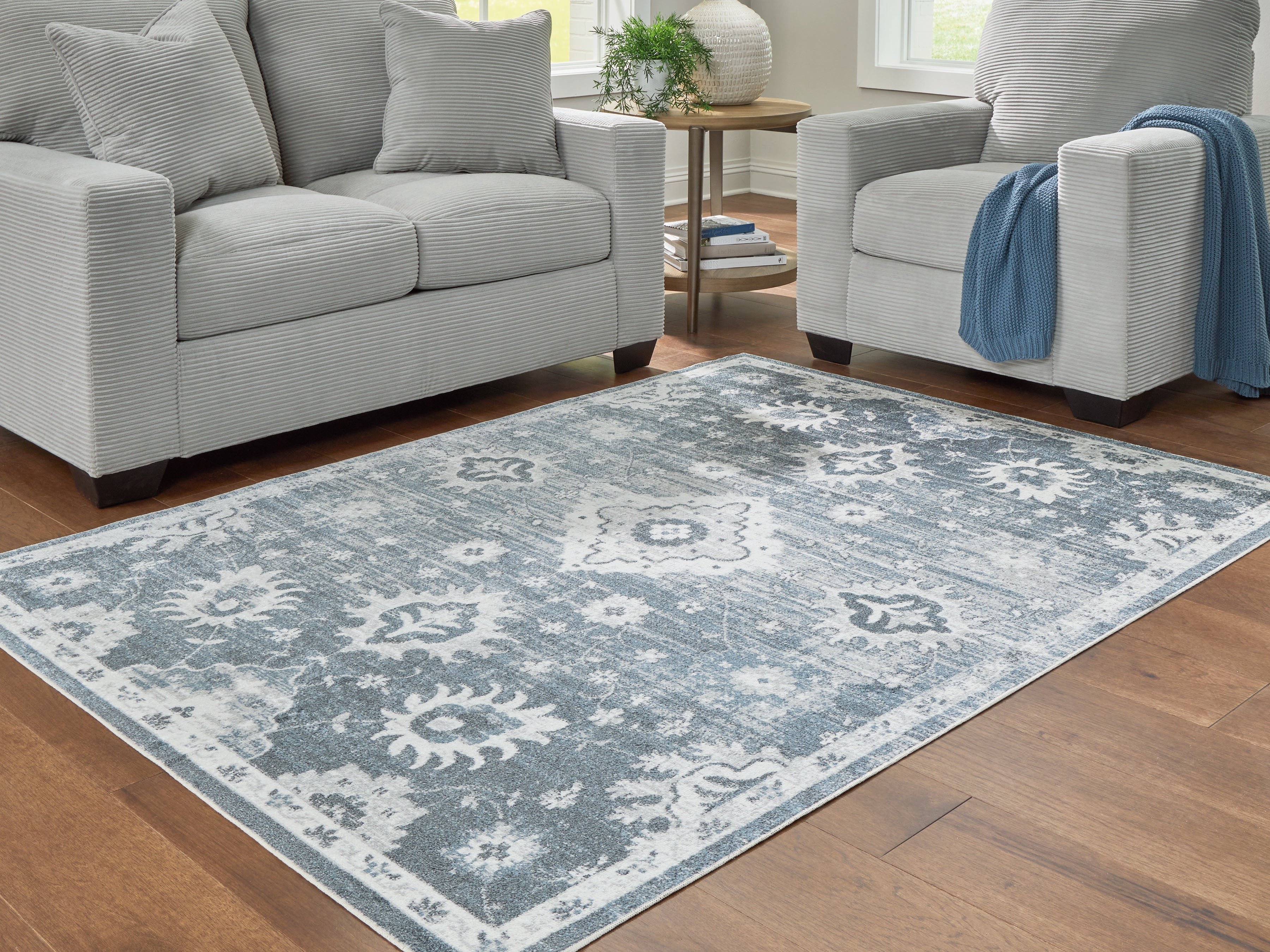 Orleans Furniture - Ashley Furniture - Avanworths Rug - Washable 5'3" x 7' Area Rug / Blue/Gray/Ivory - R407792