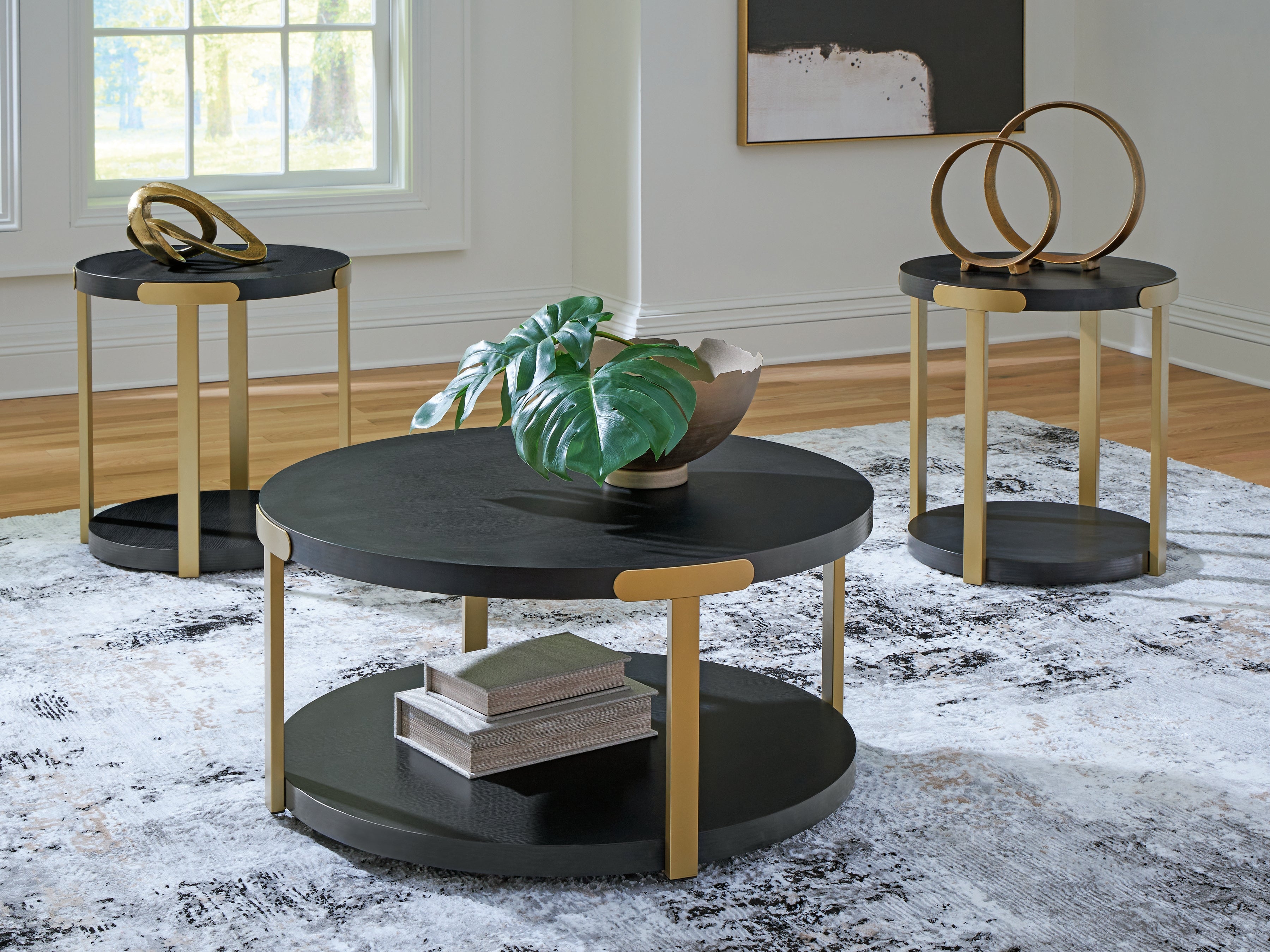 Orleans Furniture - Ashley Furniture - Shylore Table (Set of 3) - Occasional Table Set (3/CN) / Black/Brass Finish - T410-13