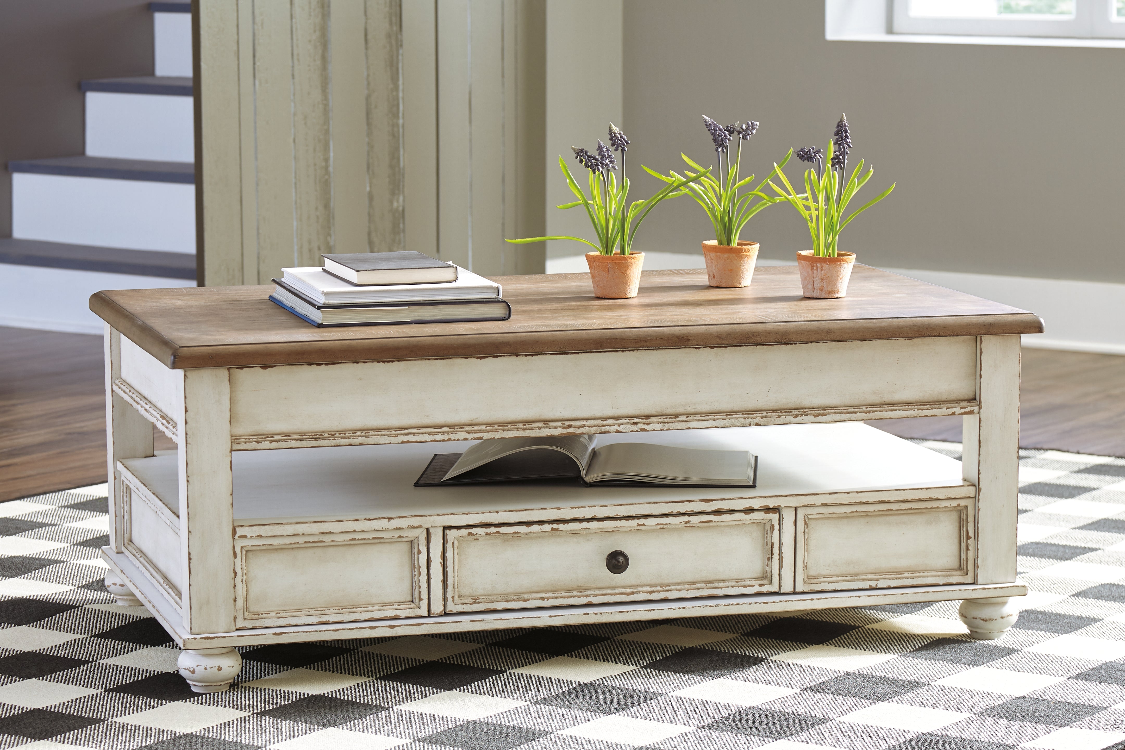 Orleans Furniture - Ashley Furniture - Realyn Coffee Table with Lift Top - Lift Top Cocktail Table / White/Brown - T523-9