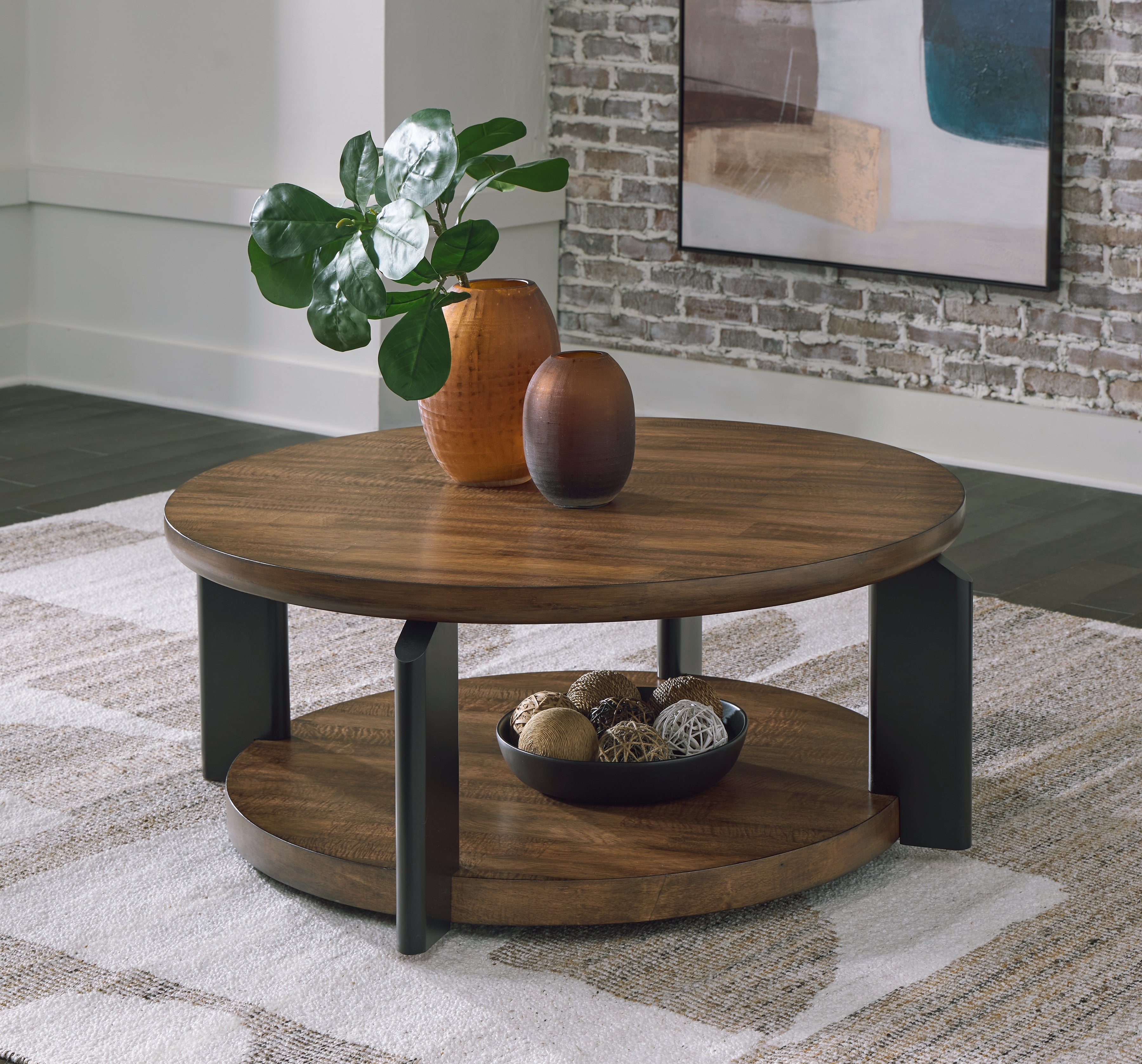 Orleans Furniture - Ashley Furniture - Kraeburn Coffee Table - Round Cocktail Table / Brown/Black - T624-8