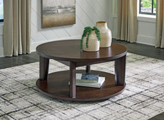 Orleans Furniture - Ashley Furniture - Korestone 2 Coffee Table - Round Cocktail Table / Dark Brown - T657-8