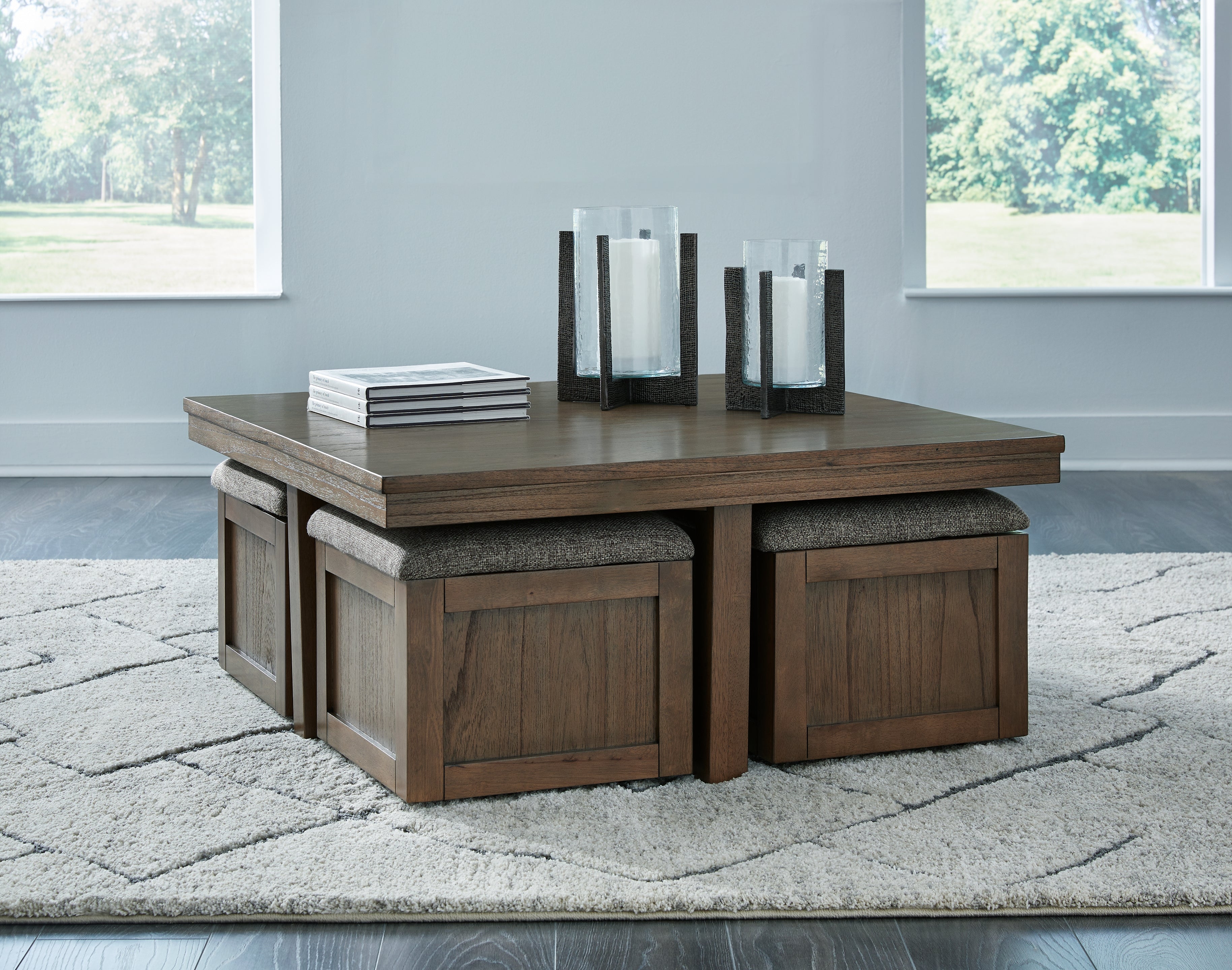 Orleans Furniture - Ashley Furniture - Boardernest Coffee Table with 4 Stools - Cocktail TBL w/4 Stools (5/CN) / Brown - T738-20