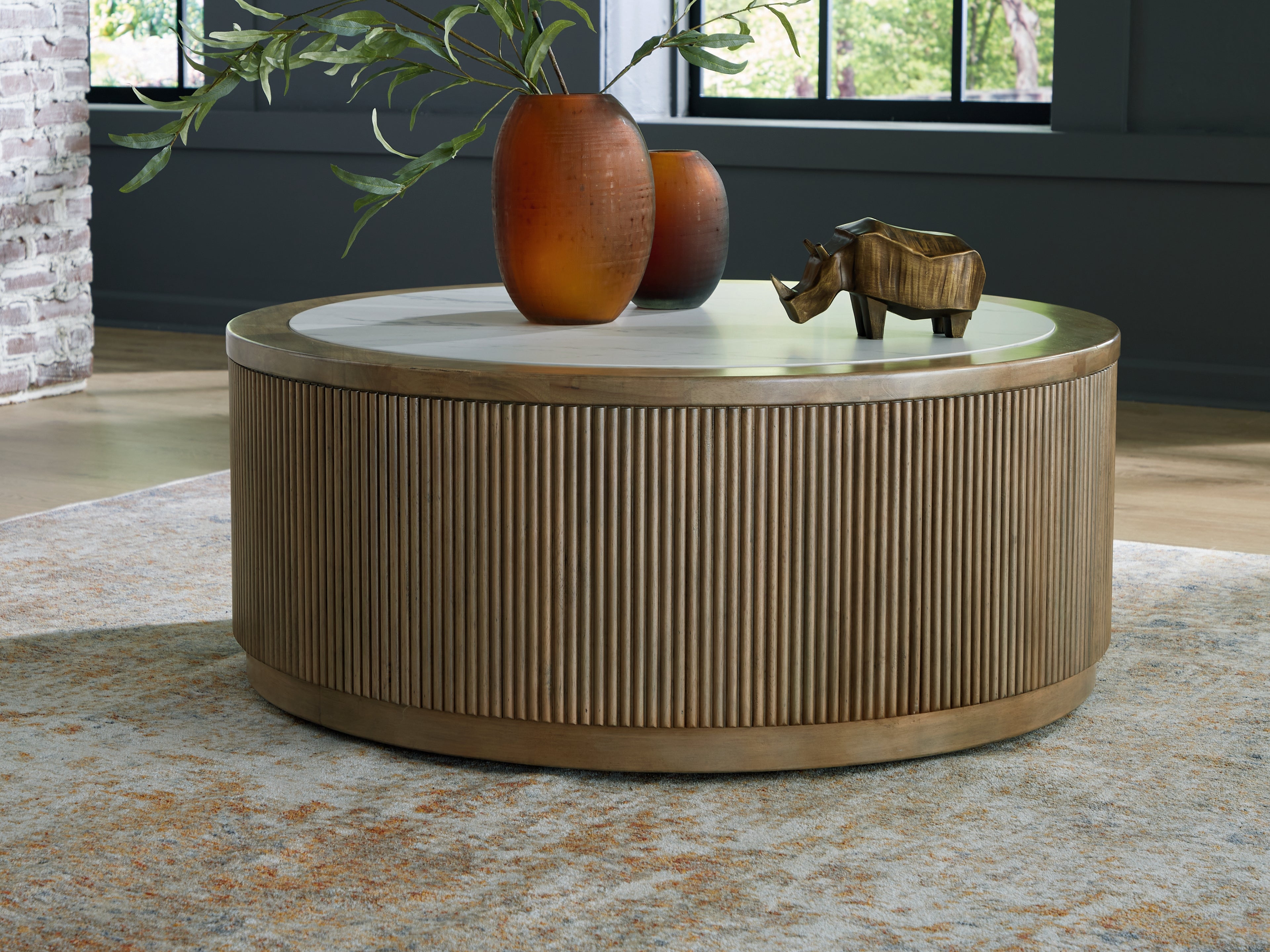 Orleans Furniture - Ashley Furniture - Camdill Coffee Table - Round Cocktail Table / Light Brown/White - T808-8