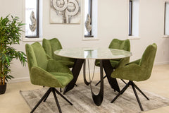 GDT1191B 5 Piece Round Marble Top Dining Table Swivel Chairs