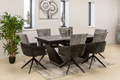 GDT1193A 7 piece MATTE COMPOSITE CERAMIC Dining Table With Pull Out and Swivel Chairs