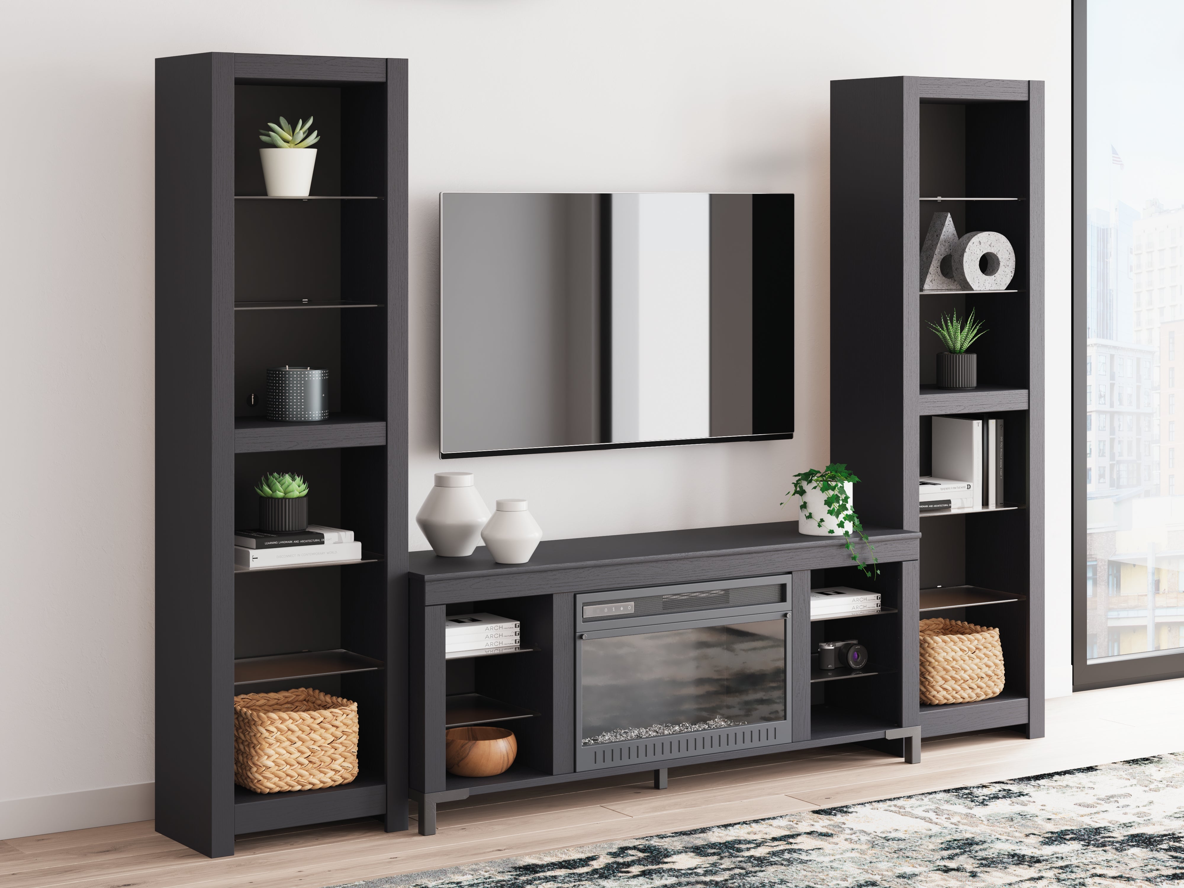 Orleans Furniture - Ashley Furniture - Cayberry 3-Piece Entertainment Center with Electric Fireplace - 3-Piece Entertainment Center with Electric Fireplace / Black - W2721W2