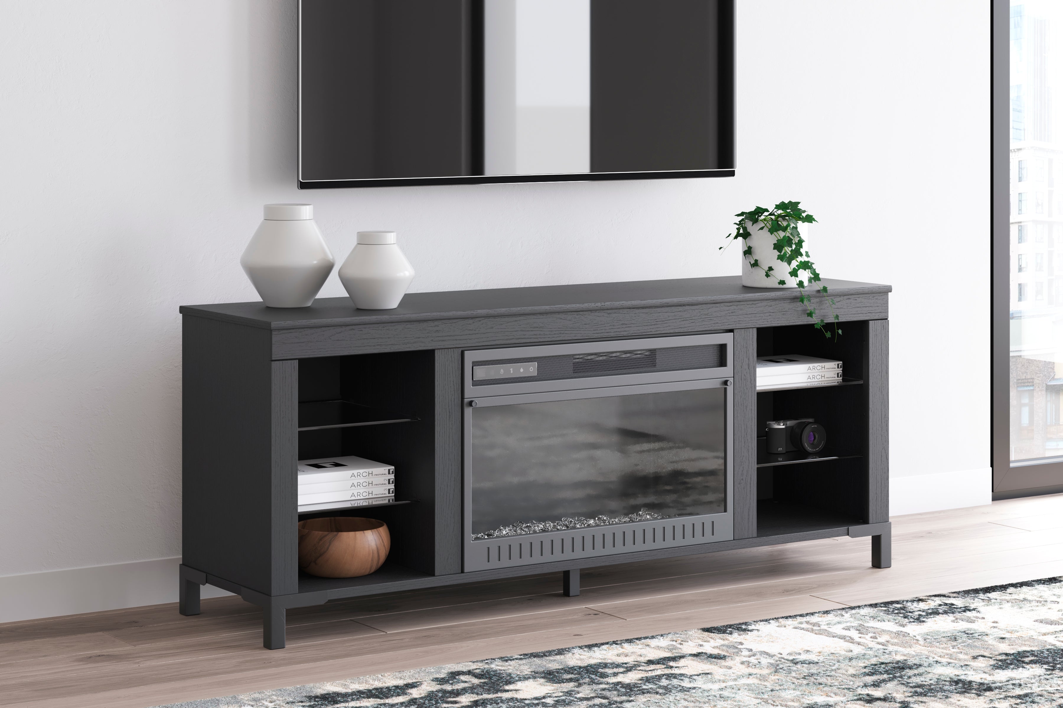 Orleans Furniture - Ashley Furniture - Cayberry TV Stand - 60" with Electric Fireplace / Black - W2721-168