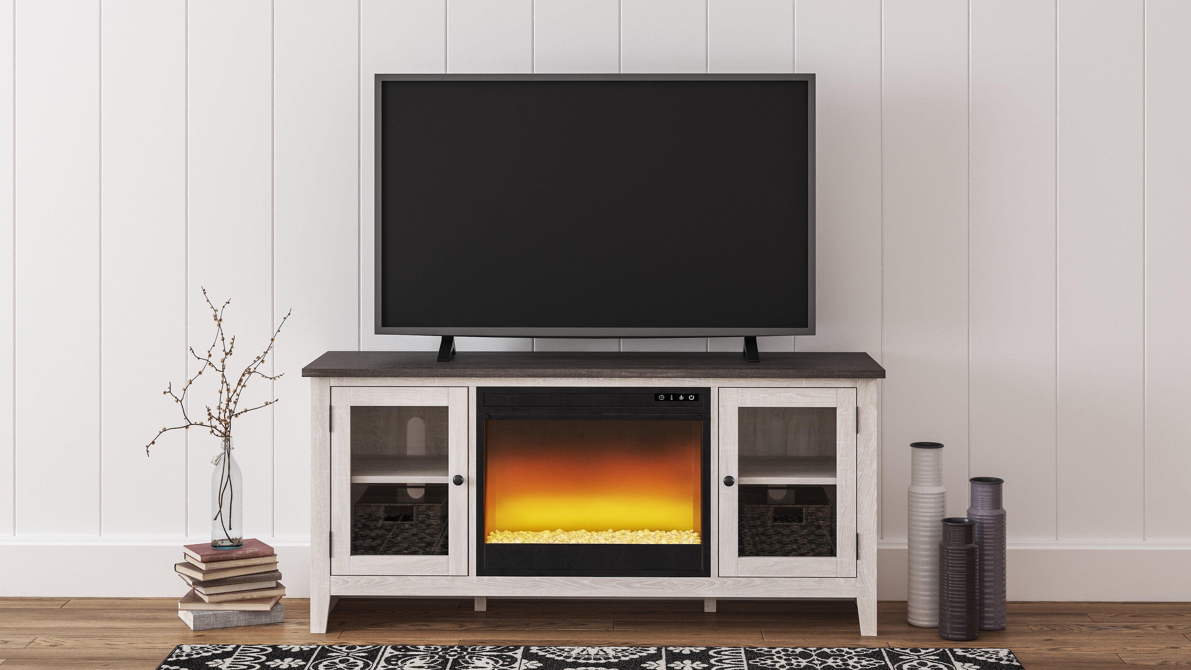 Orleans Furniture - Ashley Furniture - Dorrinson 60" TV Stand with Electric Fireplace - 60" TV Stand with Electric Fireplace / Two-tone - W287W2