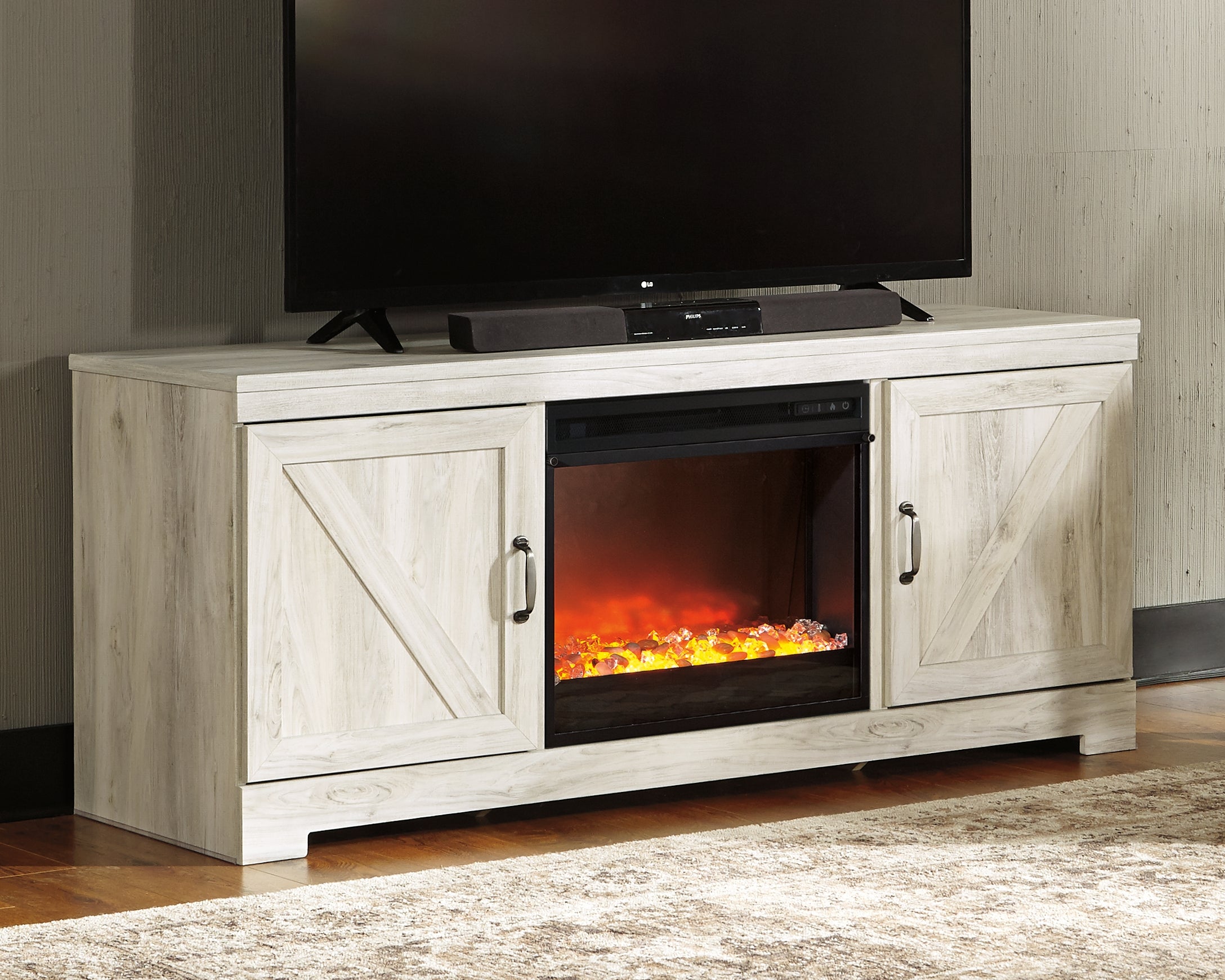 Orleans Furniture - Ashley Furniture - Bellaby 63" TV Stand with Fireplace - 63" TV Stand with Fireplace / Whitewash - W331W4