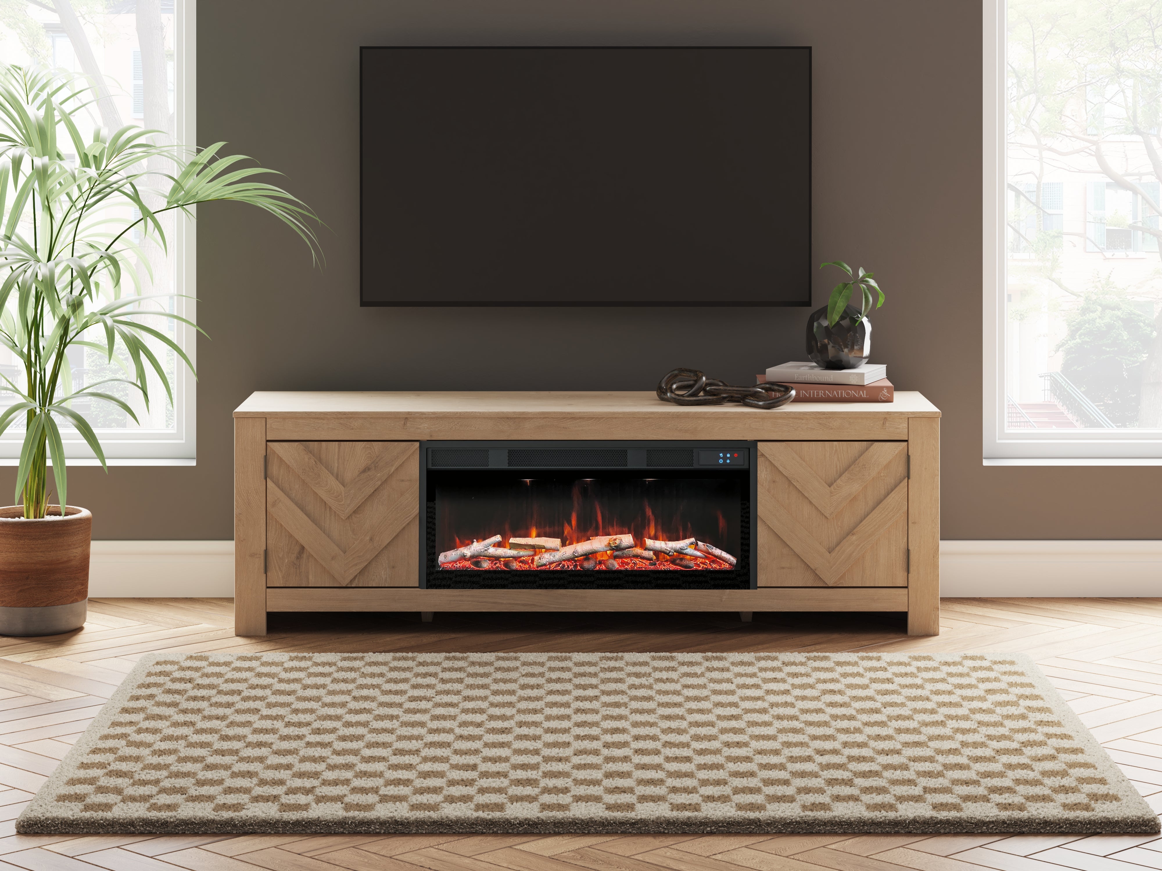 Orleans Furniture - Ashley Furniture - Cayboni 71" TV Stand with Electric Fireplace - 71" TV Stand with Electric Fireplace / Tan - W3787W1