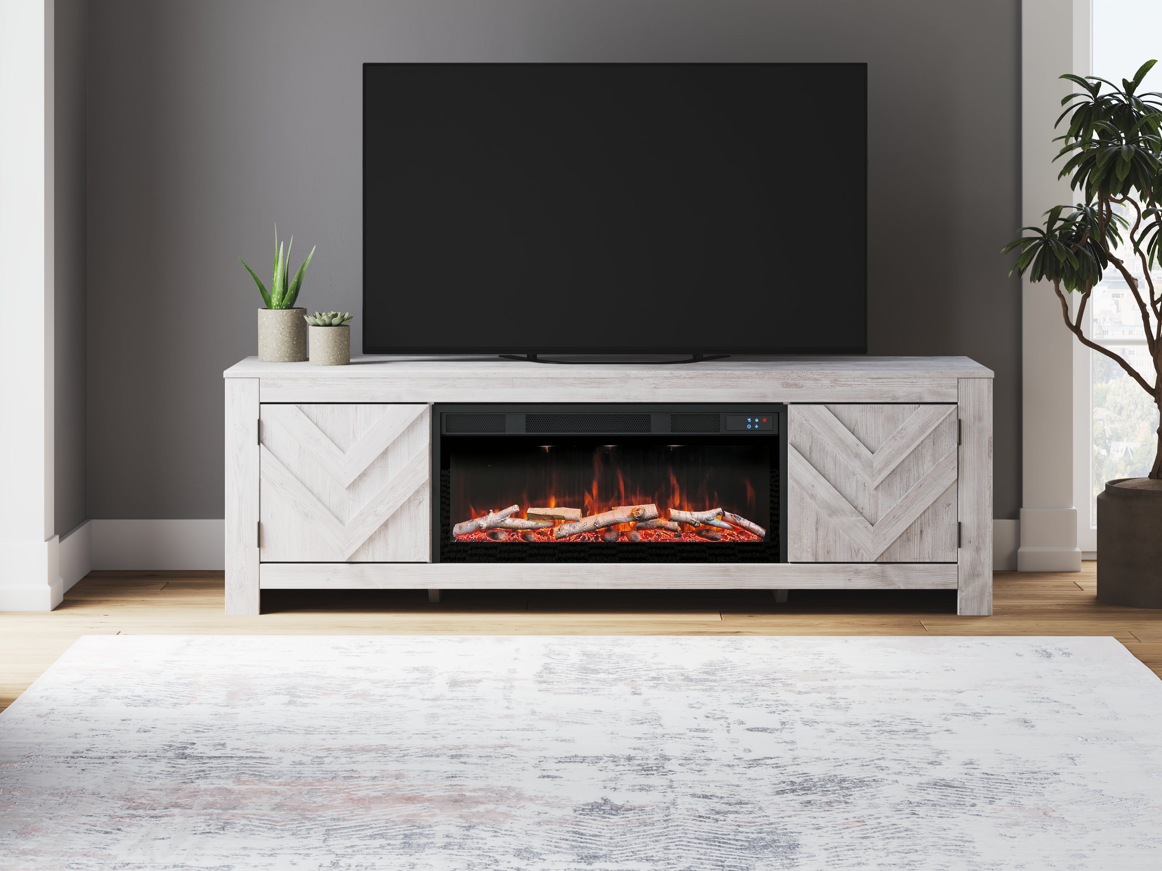Orleans Furniture - Ashley Furniture - Cayboni 71" TV Stand with Electric Fireplace - 71" TV Stand with Electric Fireplace / Whitewash - W3788W1