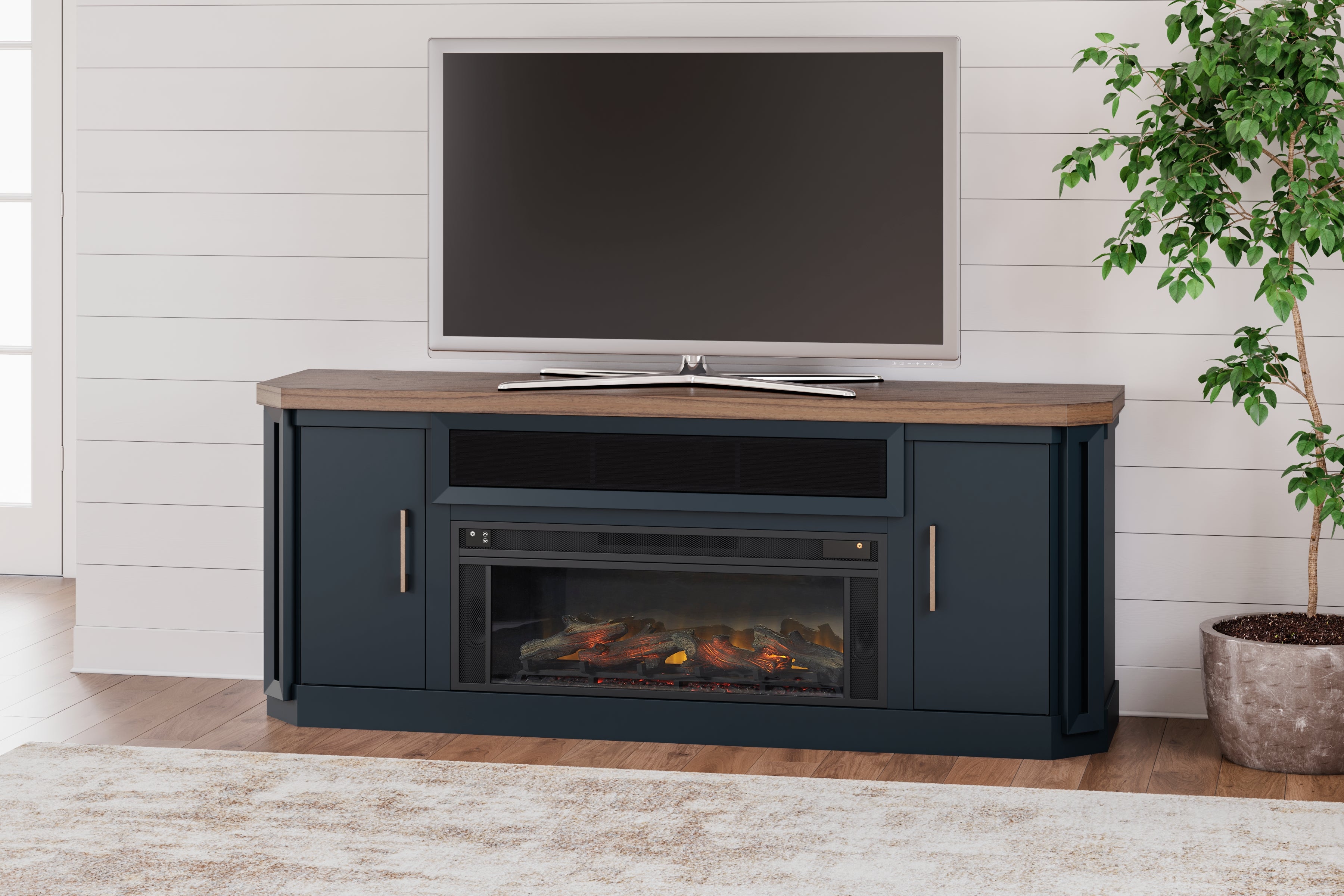 Orleans Furniture - Ashley Furniture - Landocken 83" TV Stand with Electric Fireplace - 83" TV Stand with Electric Fireplace / Two-tone - W402W1