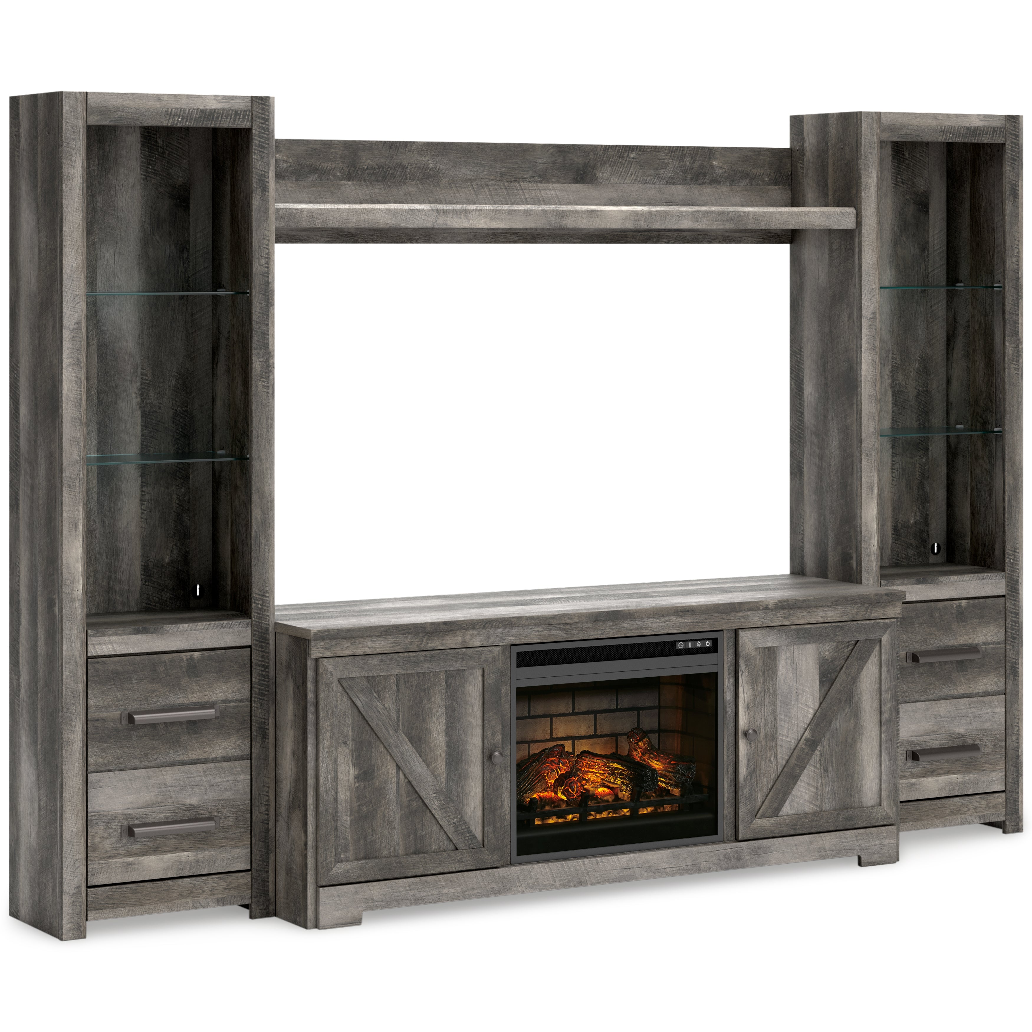 Orleans Furniture - Ashley Furniture - Wynnlow 4-Piece Entertainment Center with Electric Fireplace - 4-Piece Entertainment Center with Electric Fireplace / Gray - W440W8