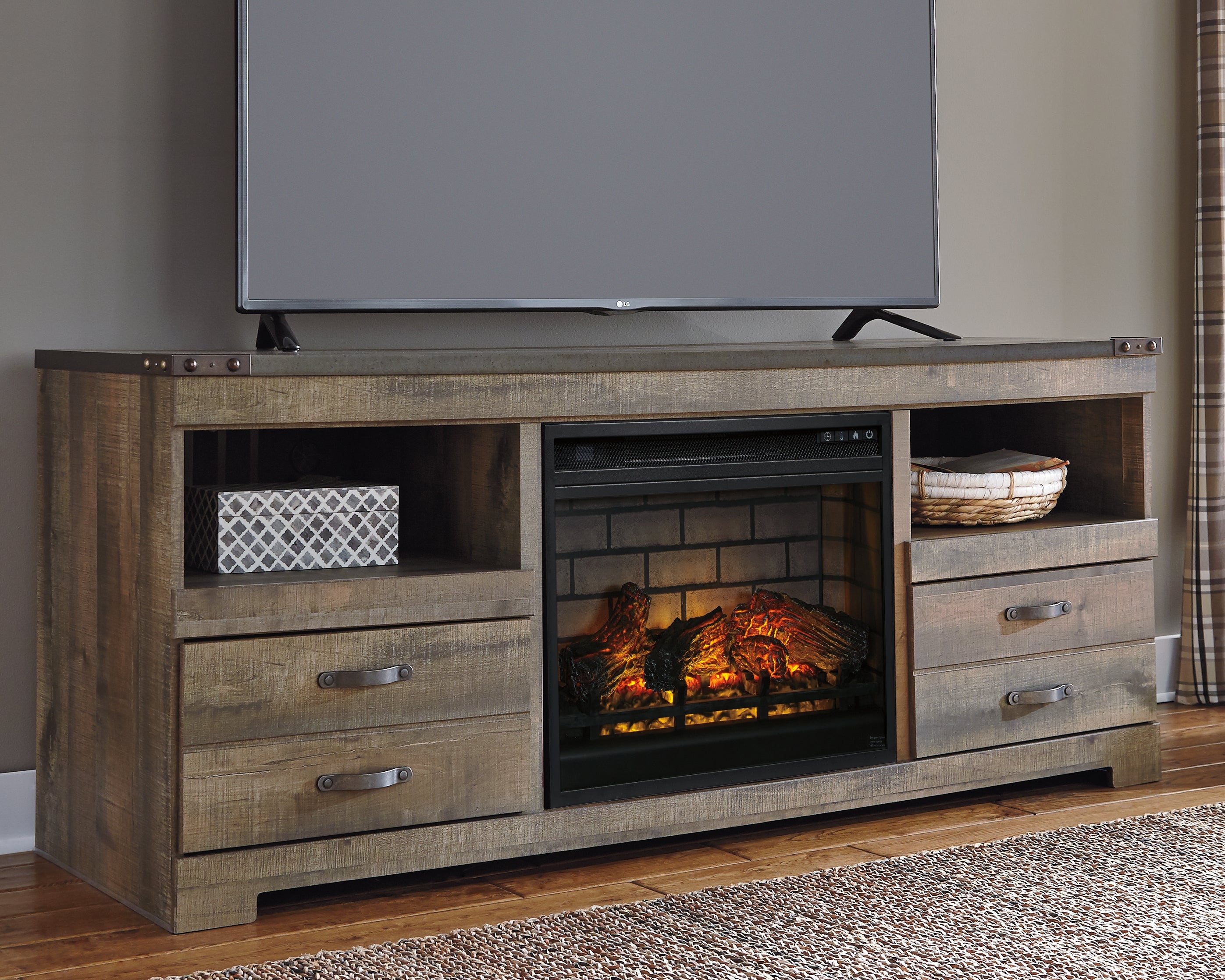 Orleans Furniture - Ashley Furniture - Trinell 63" TV Stand with Electric Fireplace - 63" TV Stand with Electric Fireplace / Brown - W446W9