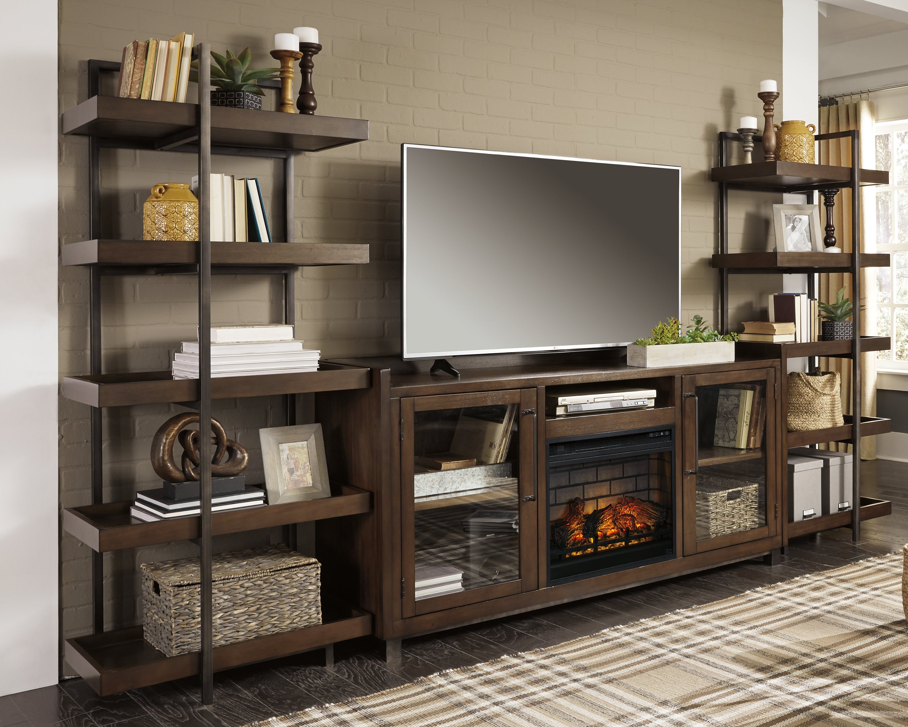 Orleans Furniture - Ashley Furniture - Starmore 3-Piece Wall Unit with Electric Fireplace - 3-Piece Wall Unit with Electric Fireplace / Brown/Gunmetal - W633W6