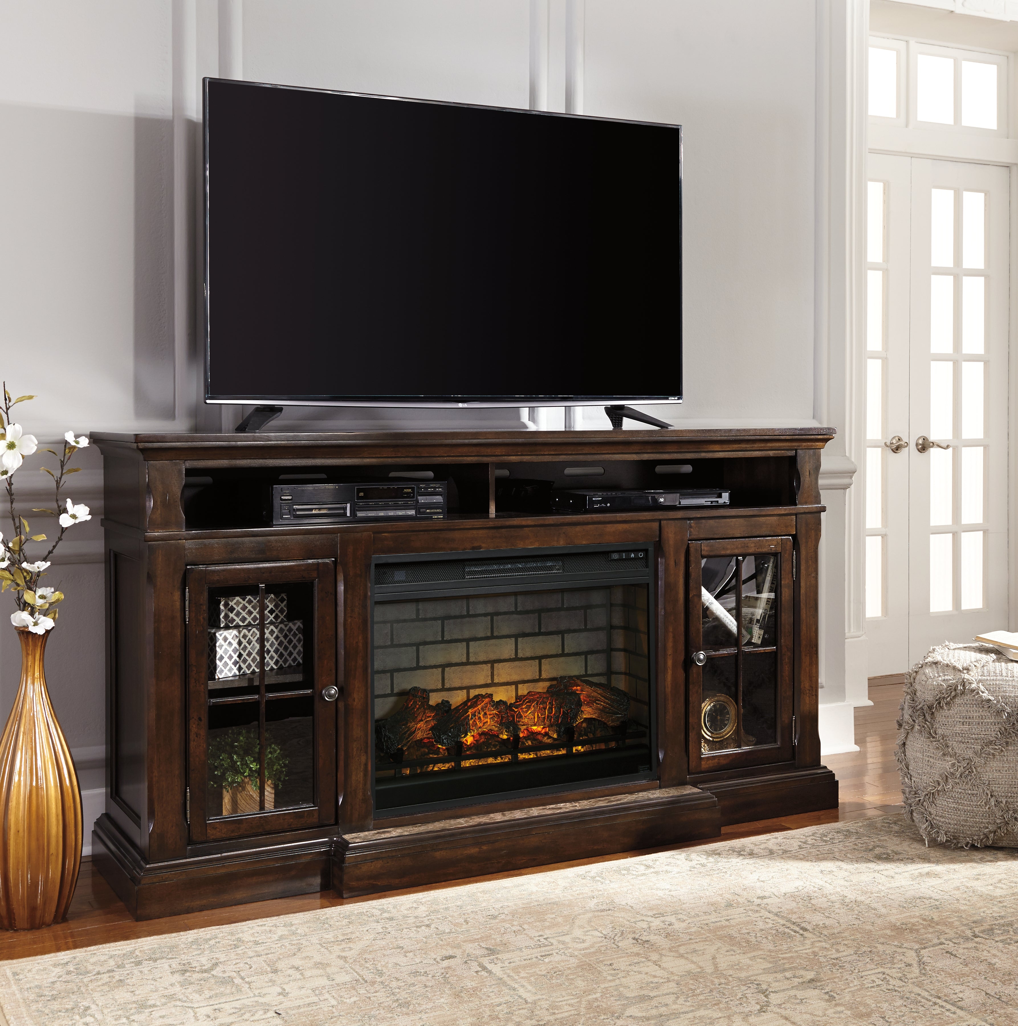 Orleans Furniture - Ashley Furniture - Roddinton 72" TV Stand with Electric Fireplace - 72" TV Stand with Electric Fireplace / Dark Brown - W701W8