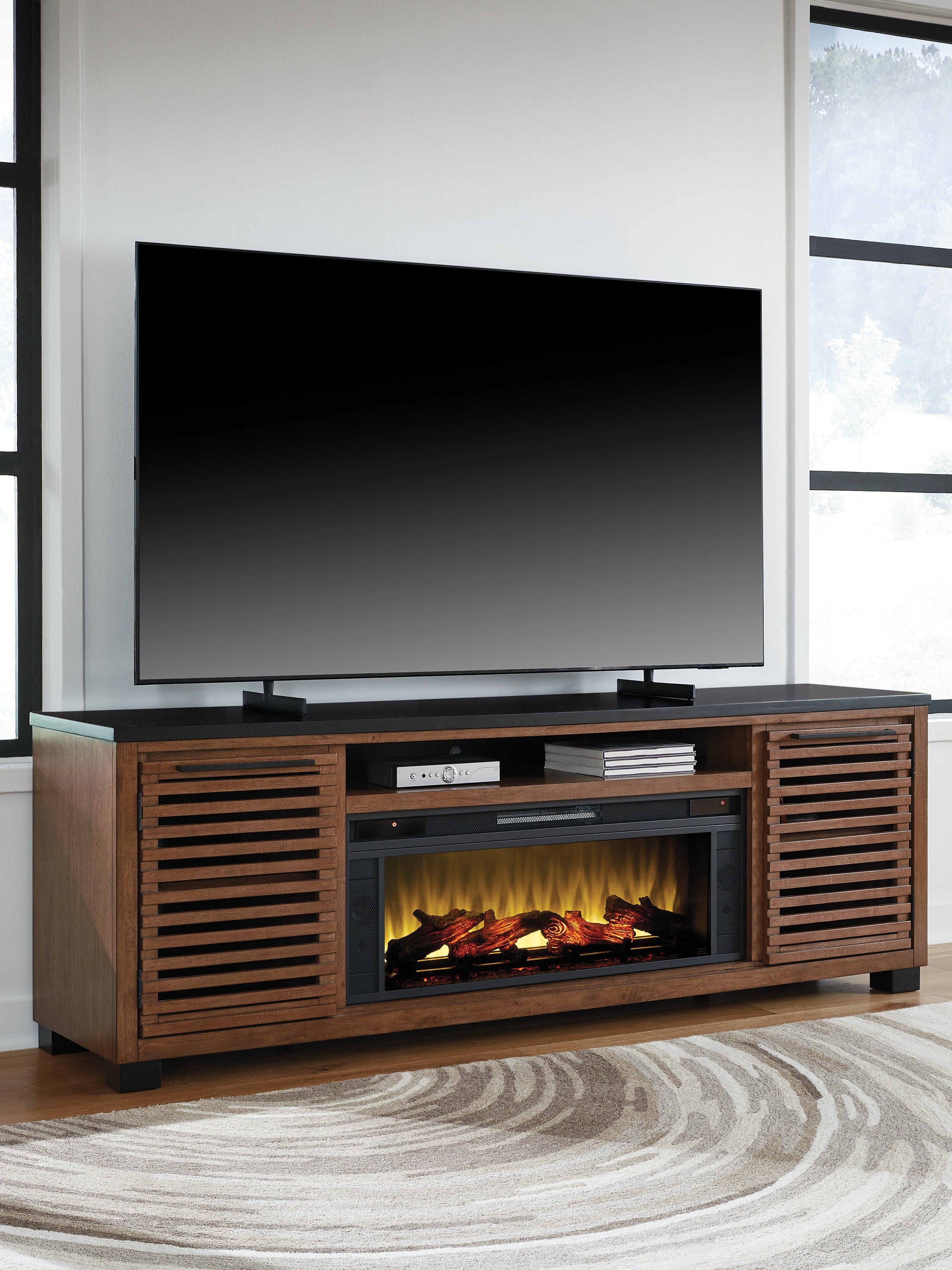 Orleans Furniture - Ashley Furniture - Kallari 84" TV Stand with Electric Fireplace - 84" TV Stand with Electric Fireplace / Warm Brown/Black - W737W1
