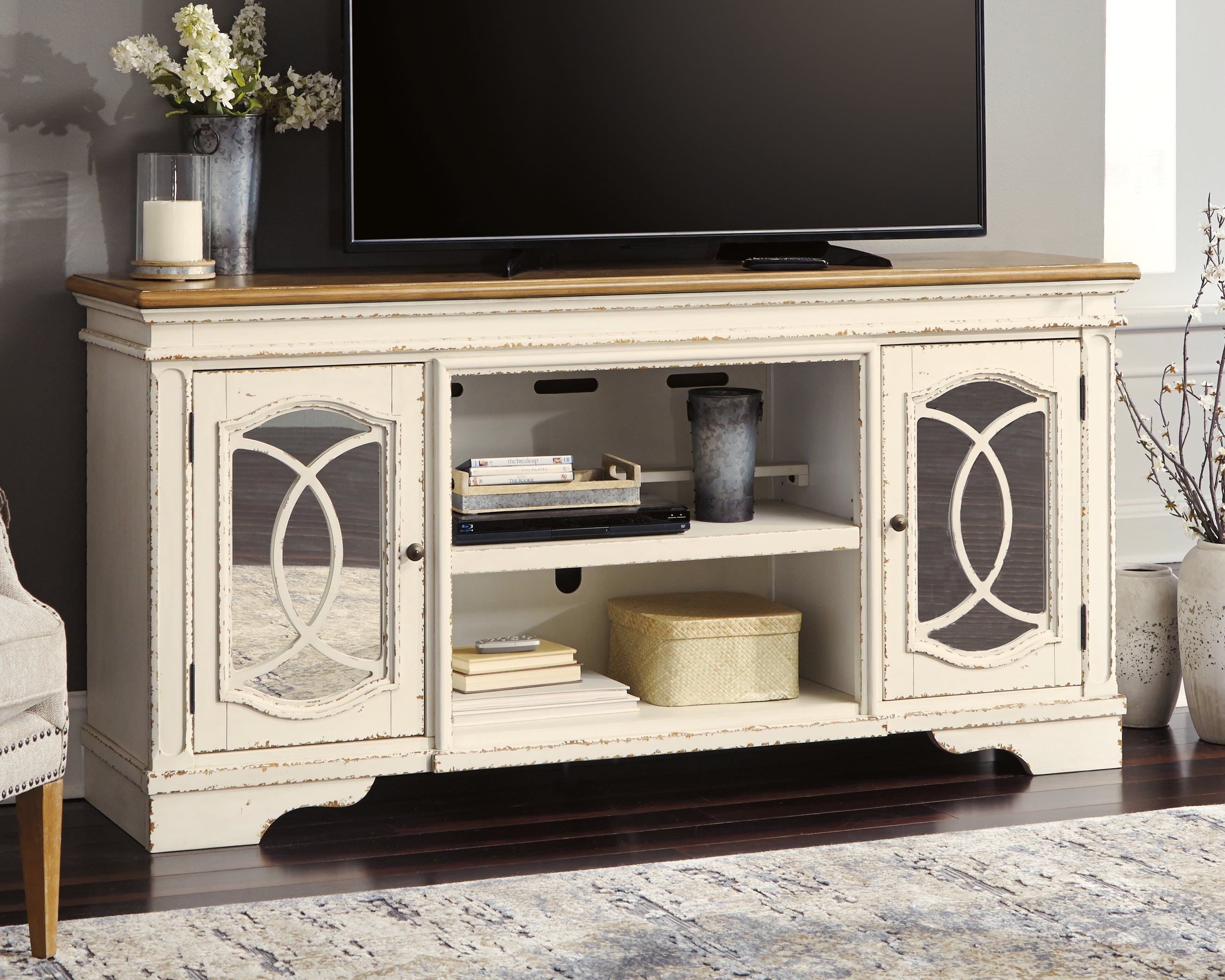 Orleans Furniture - Ashley Furniture - Realyn 74" TV Stand - 74" / Chipped White - W743-68