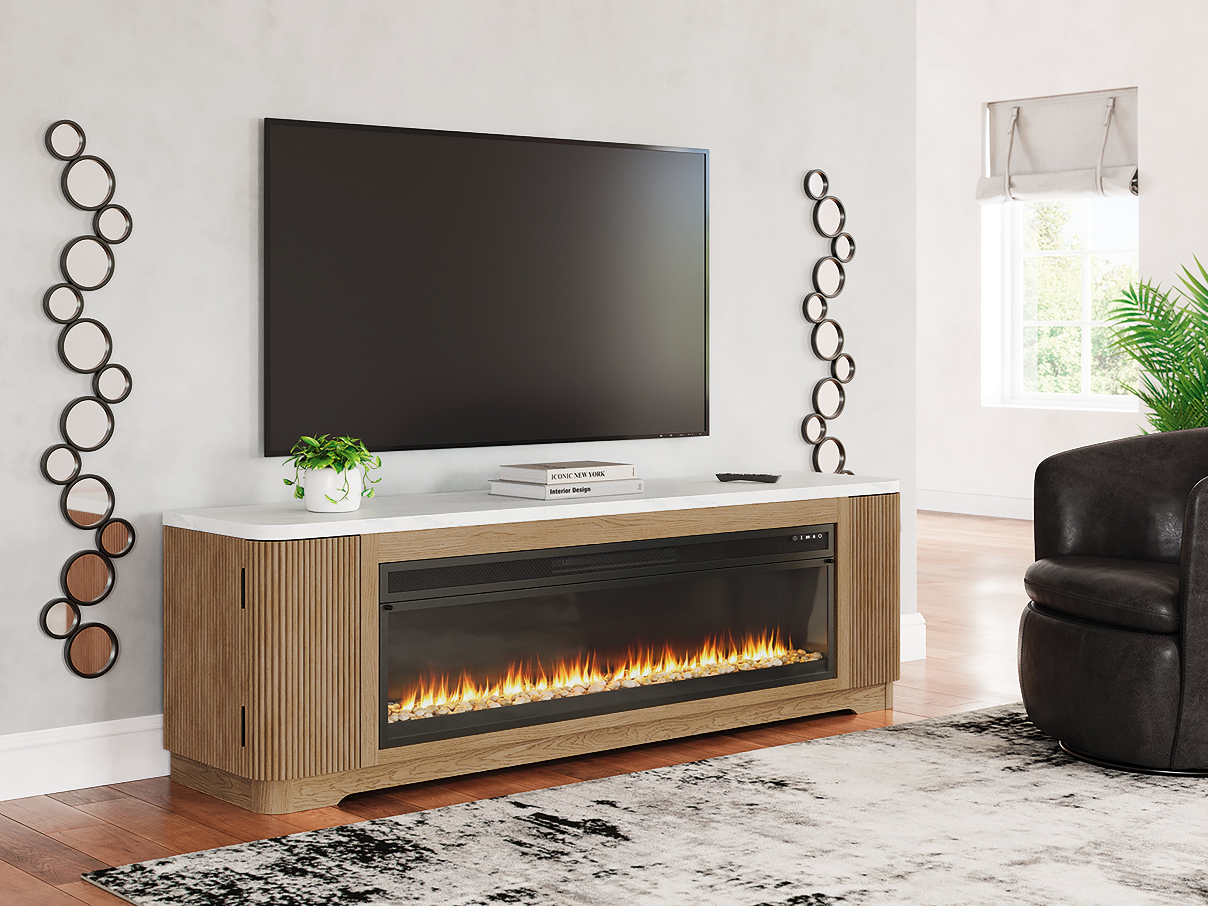 Orleans Furniture - Ashley Furniture - Camdill 80" TV Stand with Electric Fireplace - 80" TV Stand with Electric Fireplace / Light Brown - W808W1