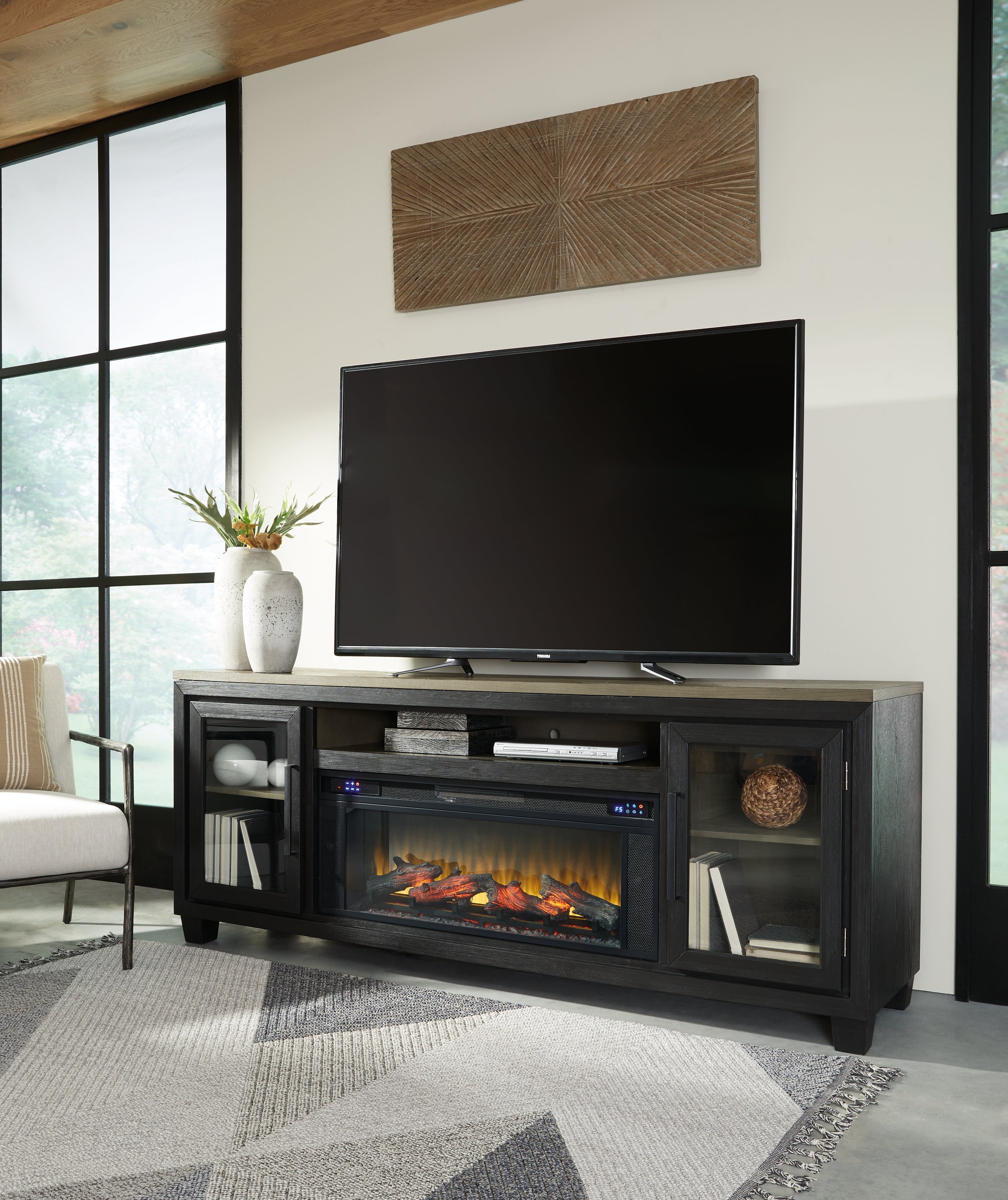 Orleans Furniture - Ashley Furniture - Foyland 83" TV Stand with Electric Fireplace - 83" TV Stand with Electric Fireplace / Black/Brown - W989W1