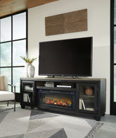 Orleans Furniture - Ashley Furniture - Foyland 83" TV Stand with Electric Fireplace - 83" TV Stand with Electric Fireplace / Black/Brown - W989W1