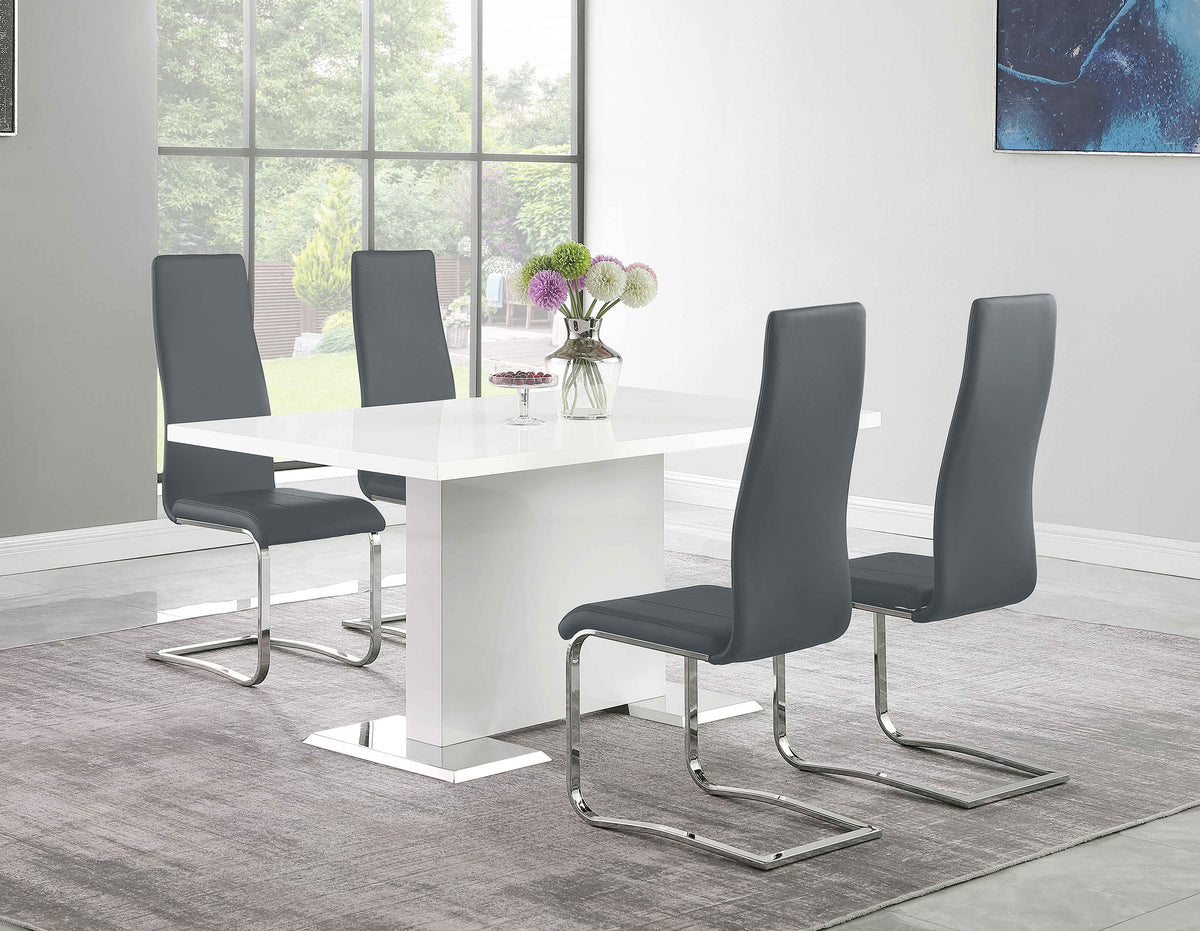 Orleans Furniture - Coaster - Anges 5-piece Dining Table Set White High Gloss and Grey - 102310-S5G