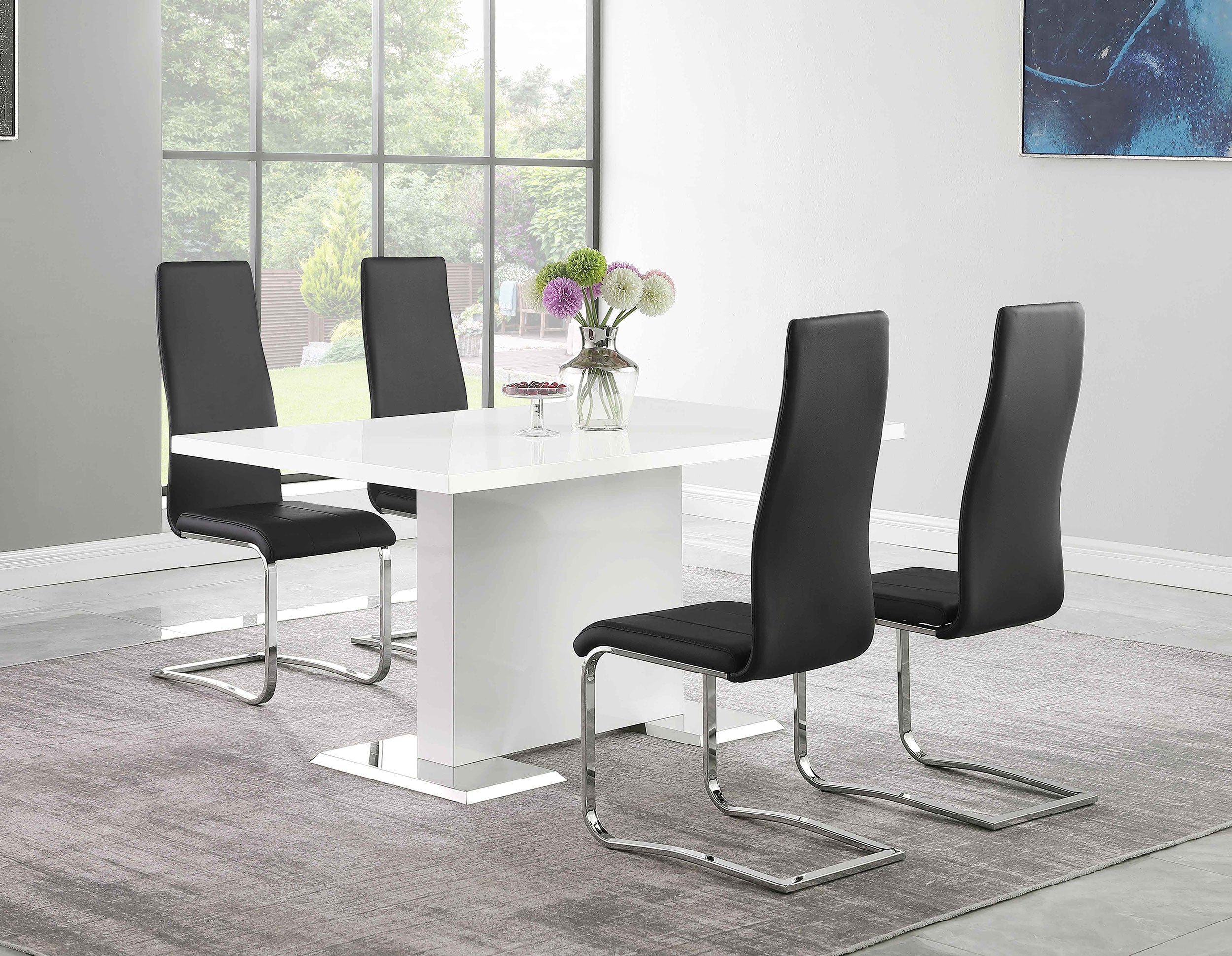 Orleans Furniture - Coaster - Anges 5-piece Dining Table Set White High Gloss and Black - 102310-S5K
