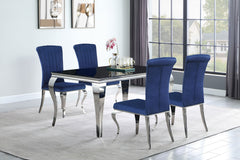 Orleans Furniture - Coaster - Carone 5-piece 61-inch Rectangular Black Glass Dining Set Blue - 105071-S5B