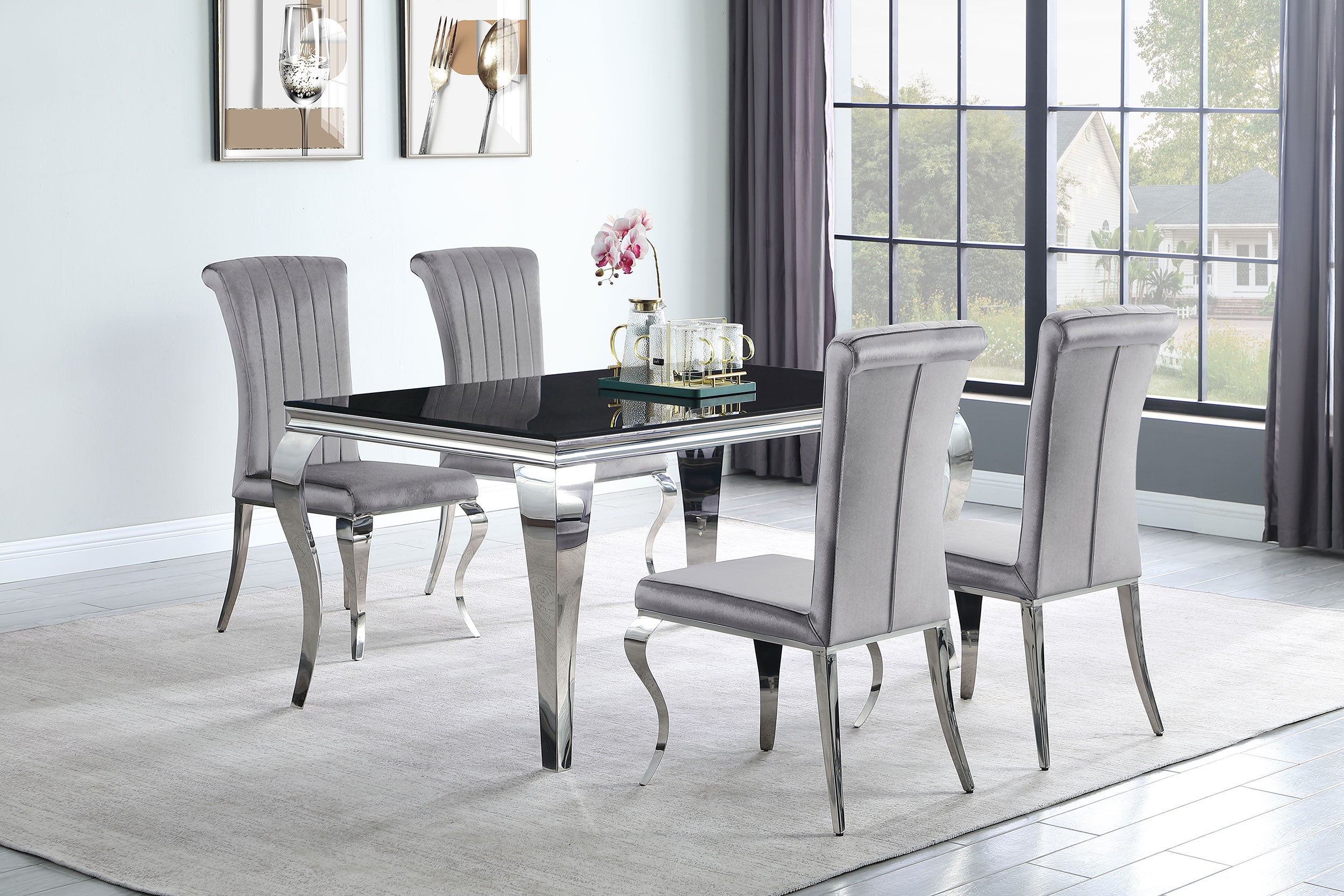 Orleans Furniture - Coaster - Carone 5-piece 61-inch Rectangular Black Glass Dining Set Grey - 105071-S5G