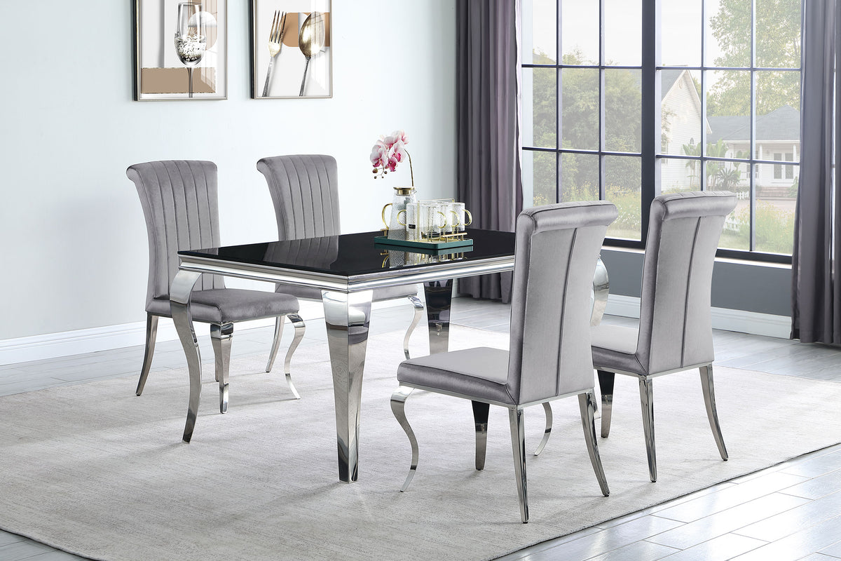 Orleans Furniture - Coaster - Carone 5-piece 61-inch Rectangular Black Glass Dining Set Grey - 105071-S5G