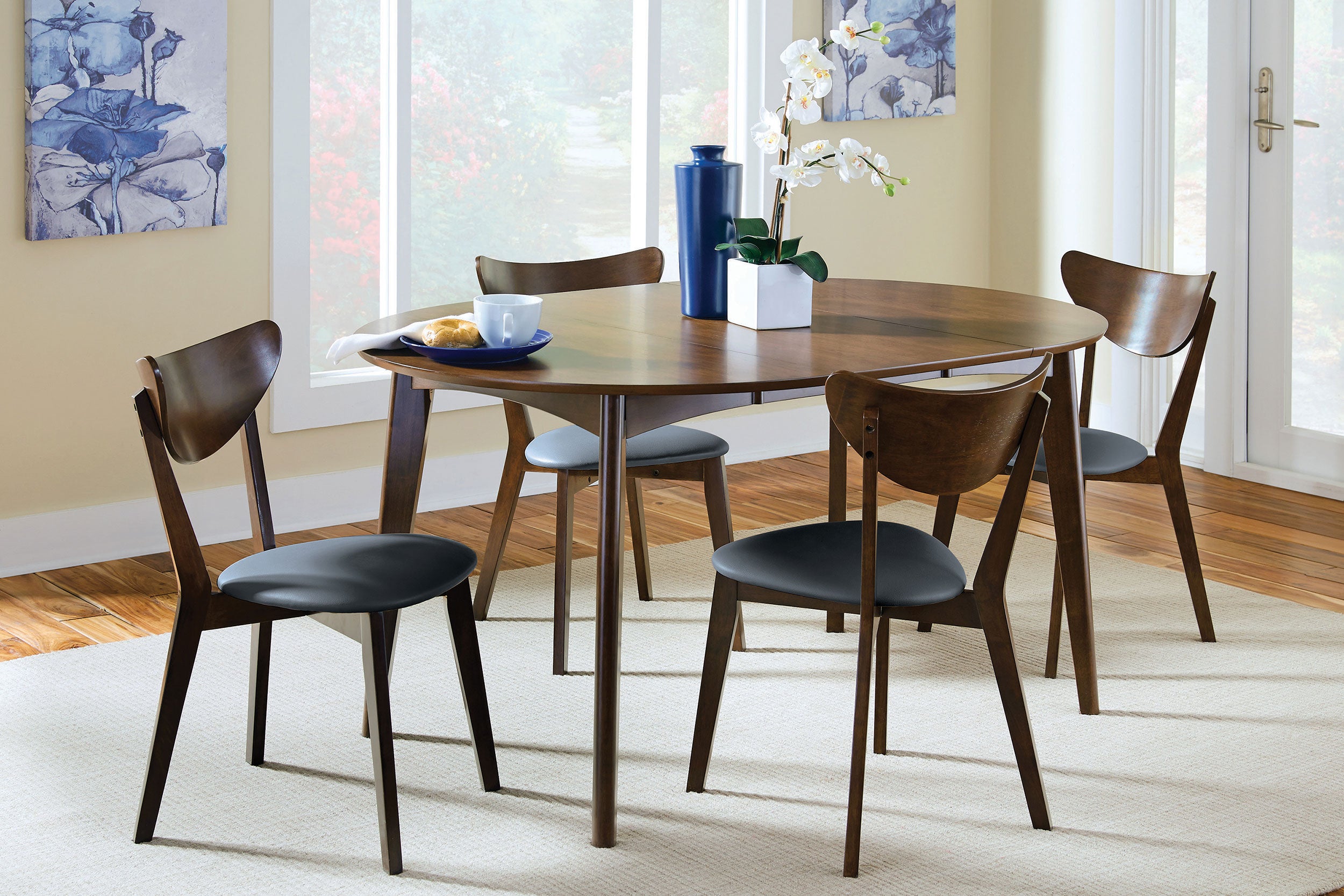 Orleans Furniture - Coaster - Jedda 5-piece Oval Dining Table Set Dark Walnut - 105361-S5