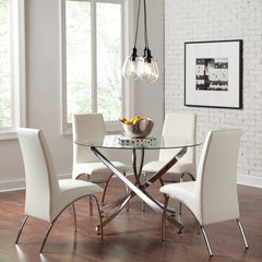 Orleans Furniture - Coaster - Beckham 5-piece Round Glass Top Dining Set Chrome and White - 106440-S5