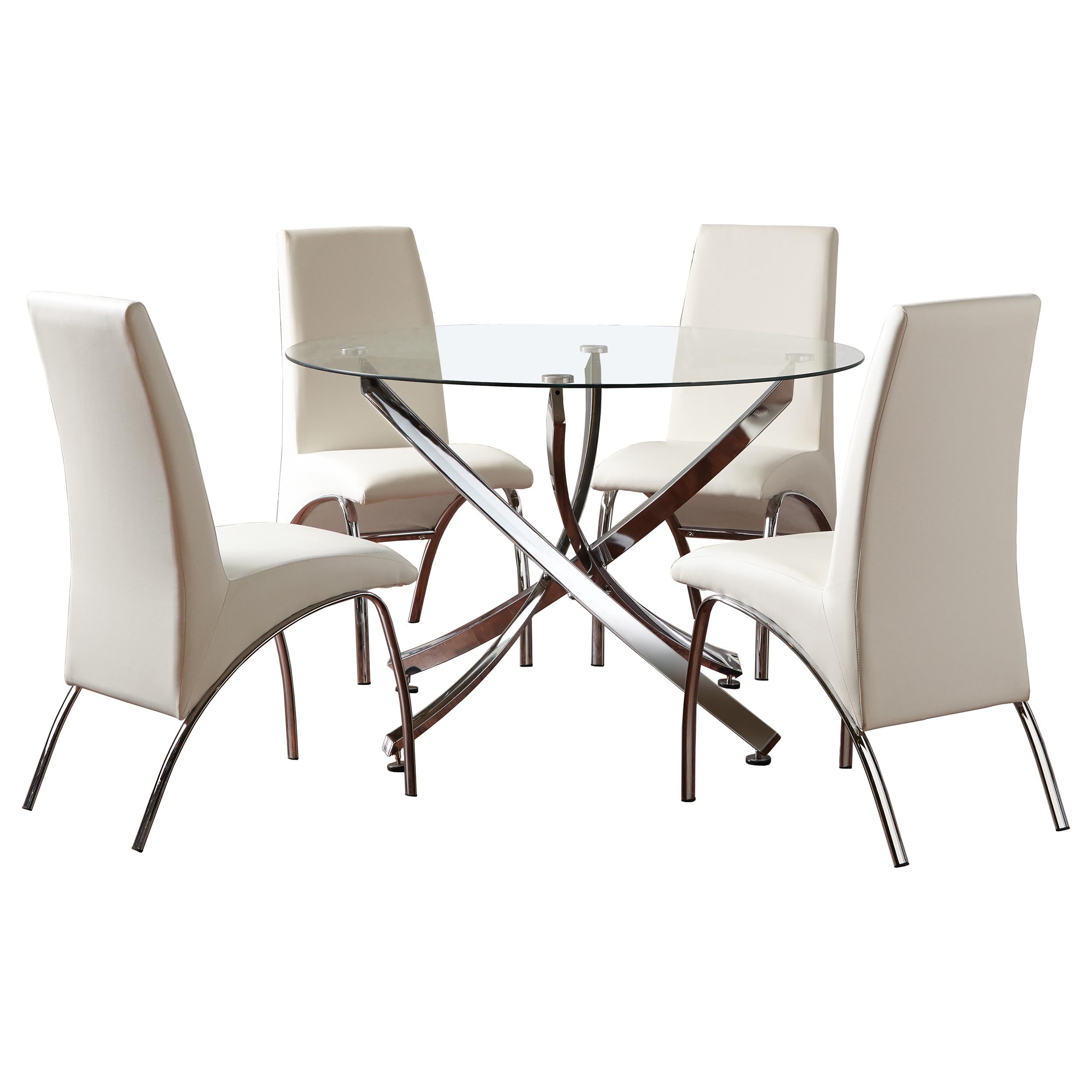 Beckham 5-piece Round Glass Top Dining Set Chrome and White