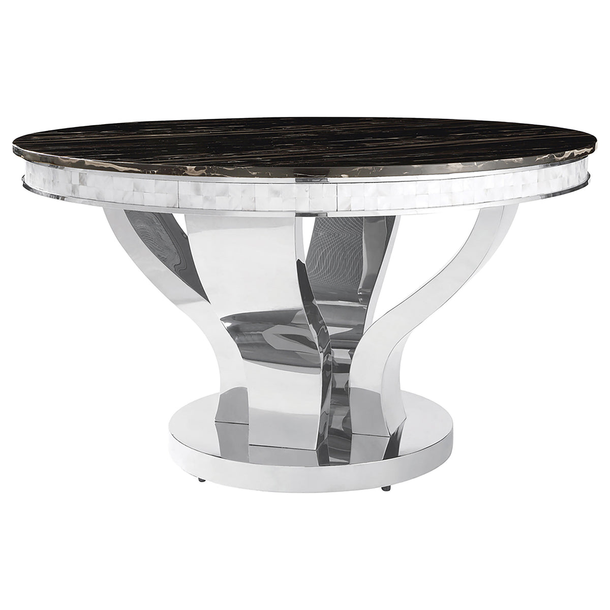 Orleans Furniture - Coaster - Anchorage Round 51-inch Glass Top Dining Table Chrome - 107891