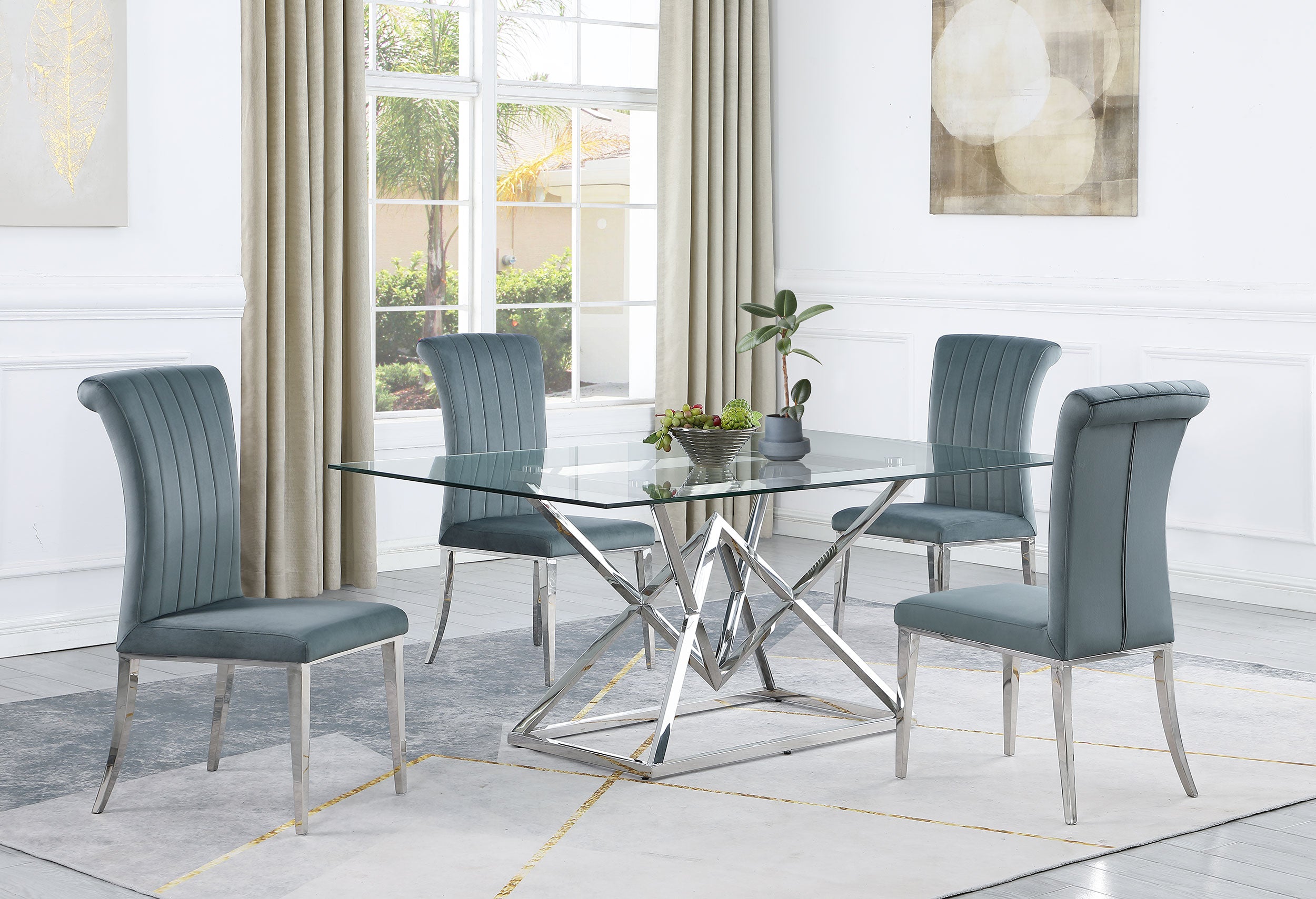 Orleans Furniture - Coaster - Beaufort 5-piece Rectangular Dining Set Chrome and Grey - 109451-S5