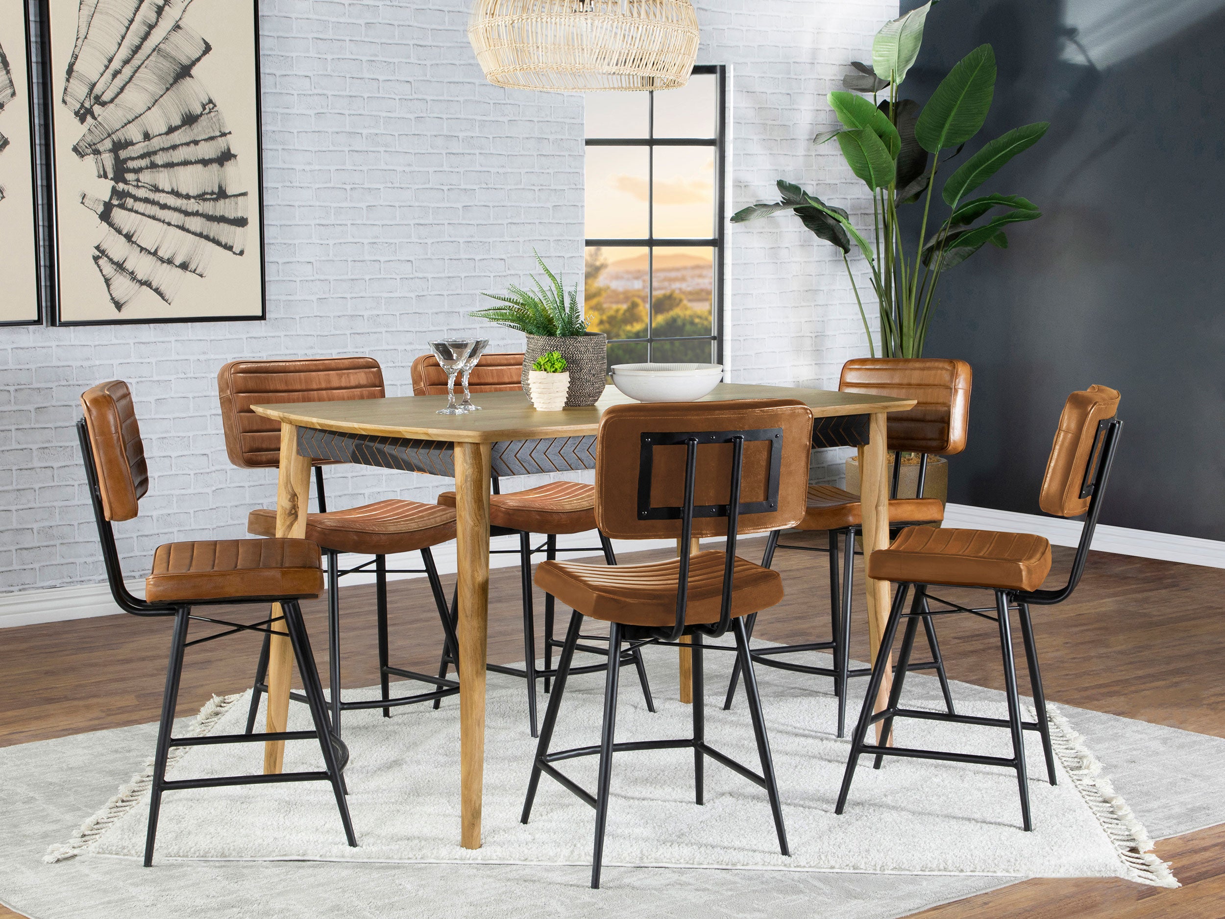 Orleans Furniture - Coaster - Partridge 7-piece Counter Dining Set Sheesham and Camel - 110578-S7C