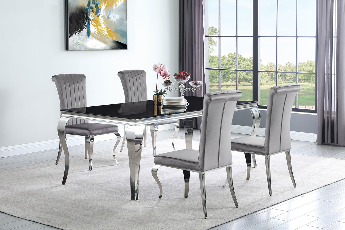 Orleans Furniture - Coaster - Carone 5-piece 81-inch Rectangular Black Glass Dining Set Grey - 115071-S5G