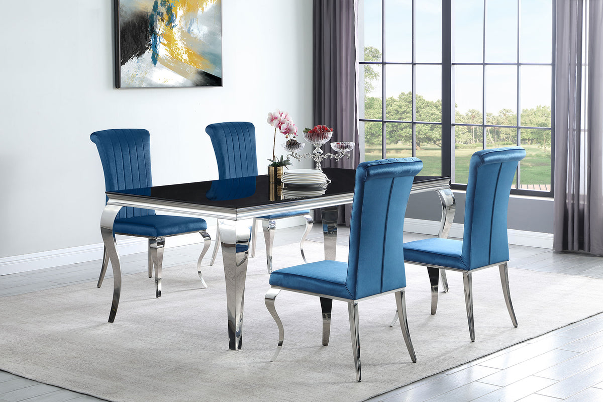 Orleans Furniture - Coaster - Carone 5-piece 81-inch Rectangular Black Glass Dining Set Teal - 115071-S5T