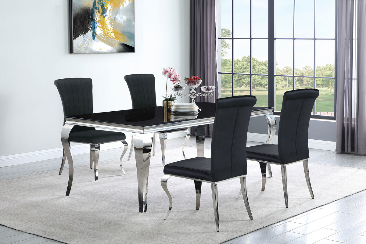 Orleans Furniture - Coaster - Carone 5-piece 81-inch Rectangular Black Glass Dining Set Black - 115071-S5