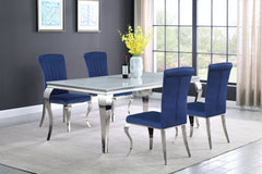 Orleans Furniture - Coaster - Carone 5-piece 81-inch Rectangular White Glass Dining Set Blue - 115081-S5B