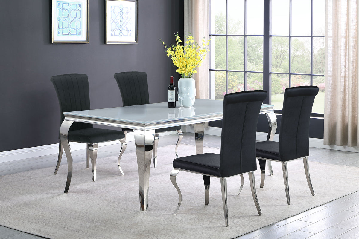 Orleans Furniture - Coaster - Carone 5-piece 81-inch Rectangular White Glass Dining Set Black - 115081-S5