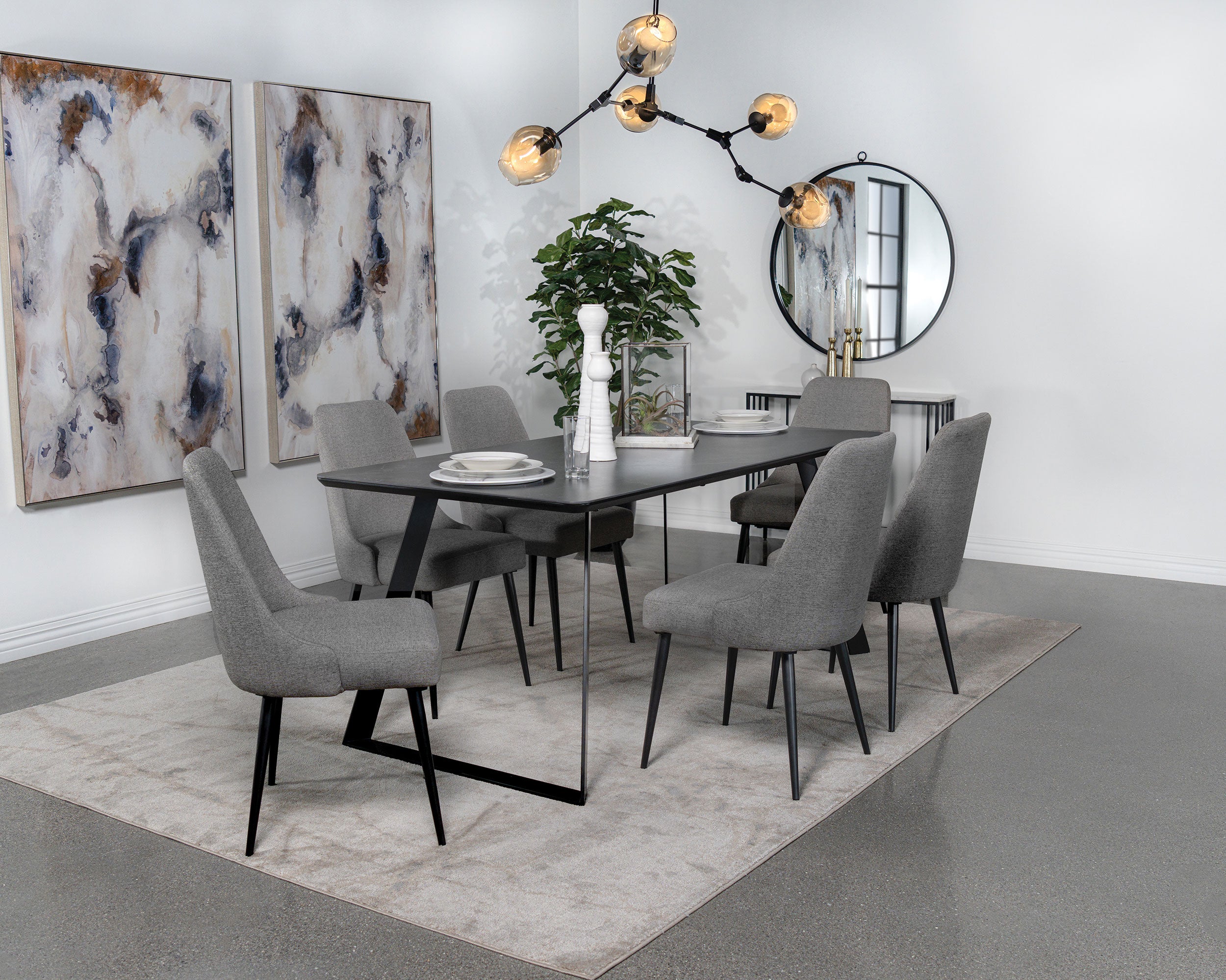 Orleans Furniture - Coaster - Smith 7-piece Rectangular Ceramic Top Dining Table Set Black - 115231-S7