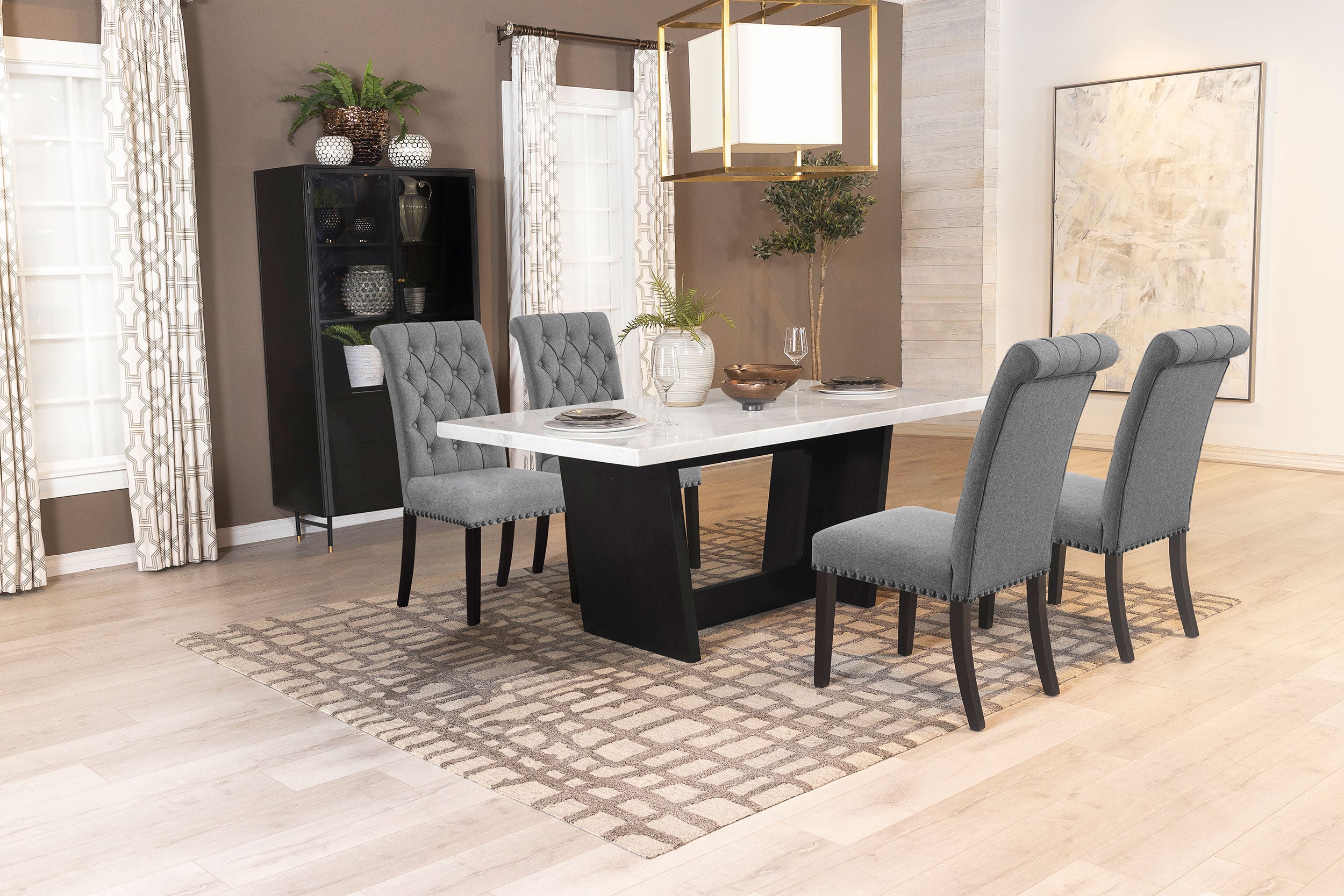 Orleans Furniture - Coaster - Sherry 5-piece Rectangular Marble Top Dining Table Set Grey - 115511-S5G