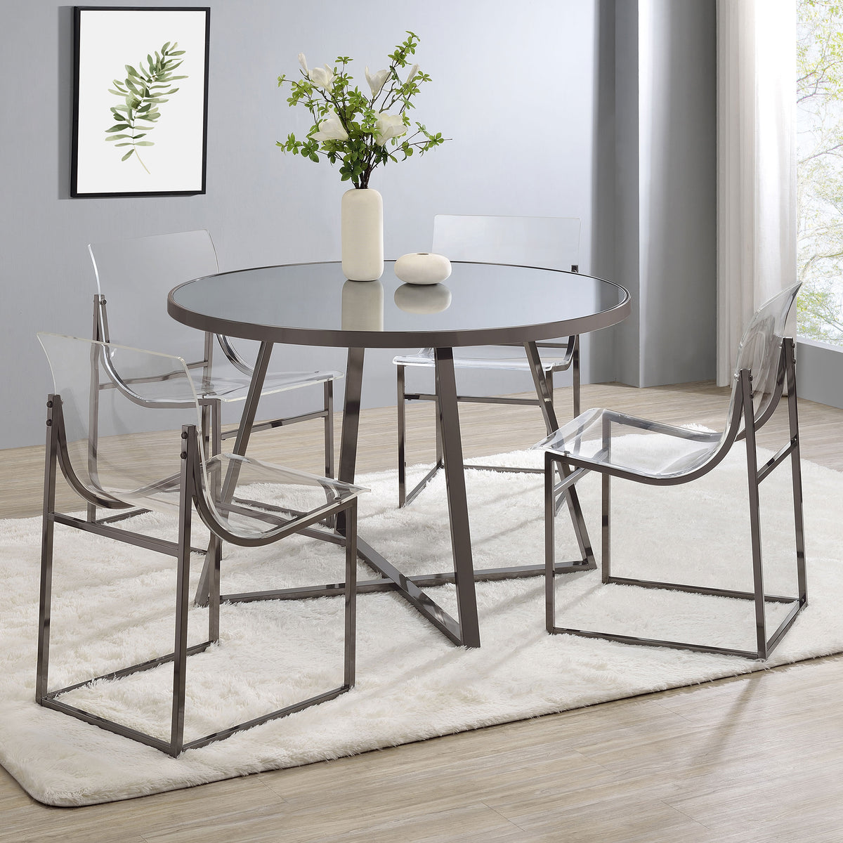 Orleans Furniture - Coaster - Jillian 5-piece Round Mirror Top Dining Set Black Nickel - 120630-S5