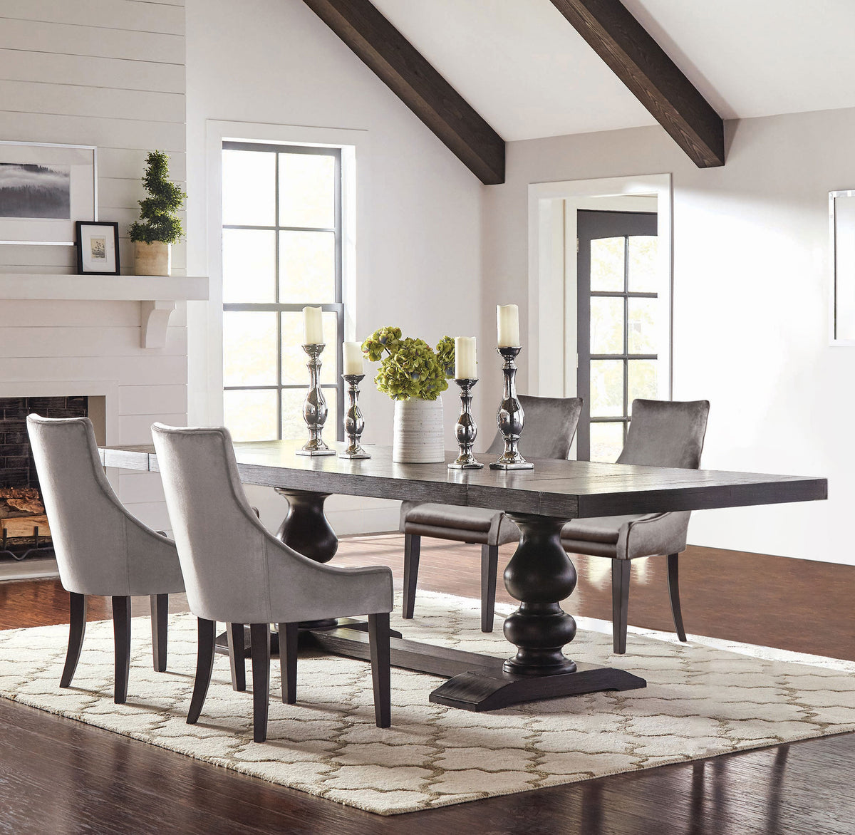 Orleans Furniture - Coaster - Phelps 5-piece Rectangular Dining Table Set Distressed Noir - 121231-S5G