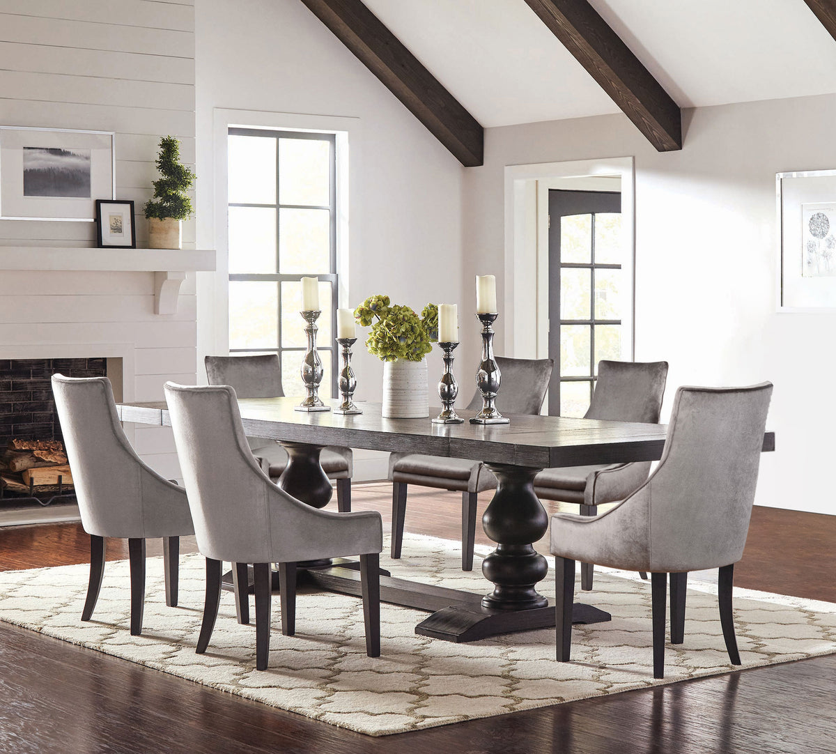 Orleans Furniture - Coaster - Phelps 7-piece Rectangular Dining Table Set Distressed Noir - 121231-S7G