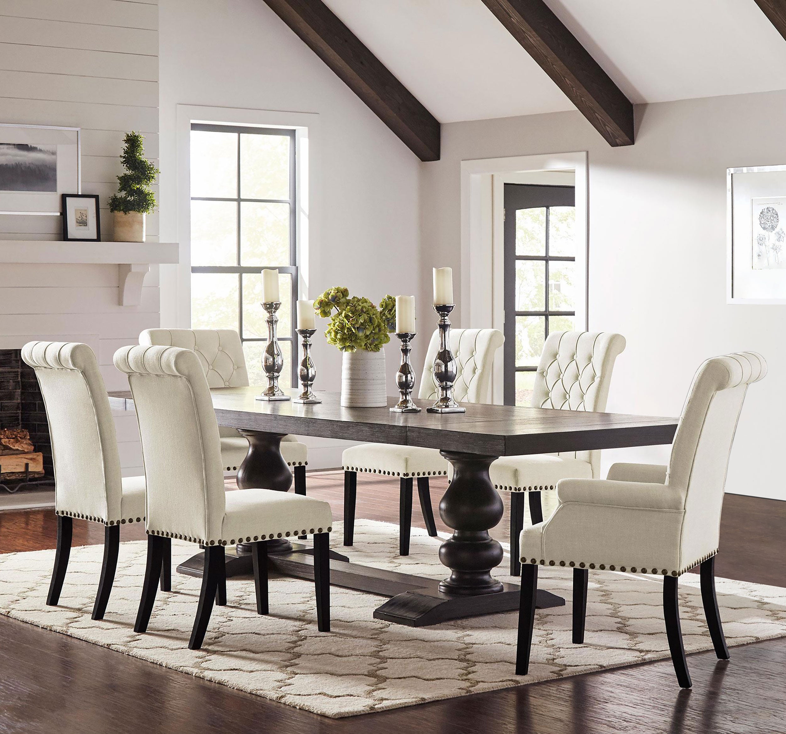 Orleans Furniture - Coaster - Phelps 7-piece Rectangular Dining Table Set Distressed Noir - 121231-S7