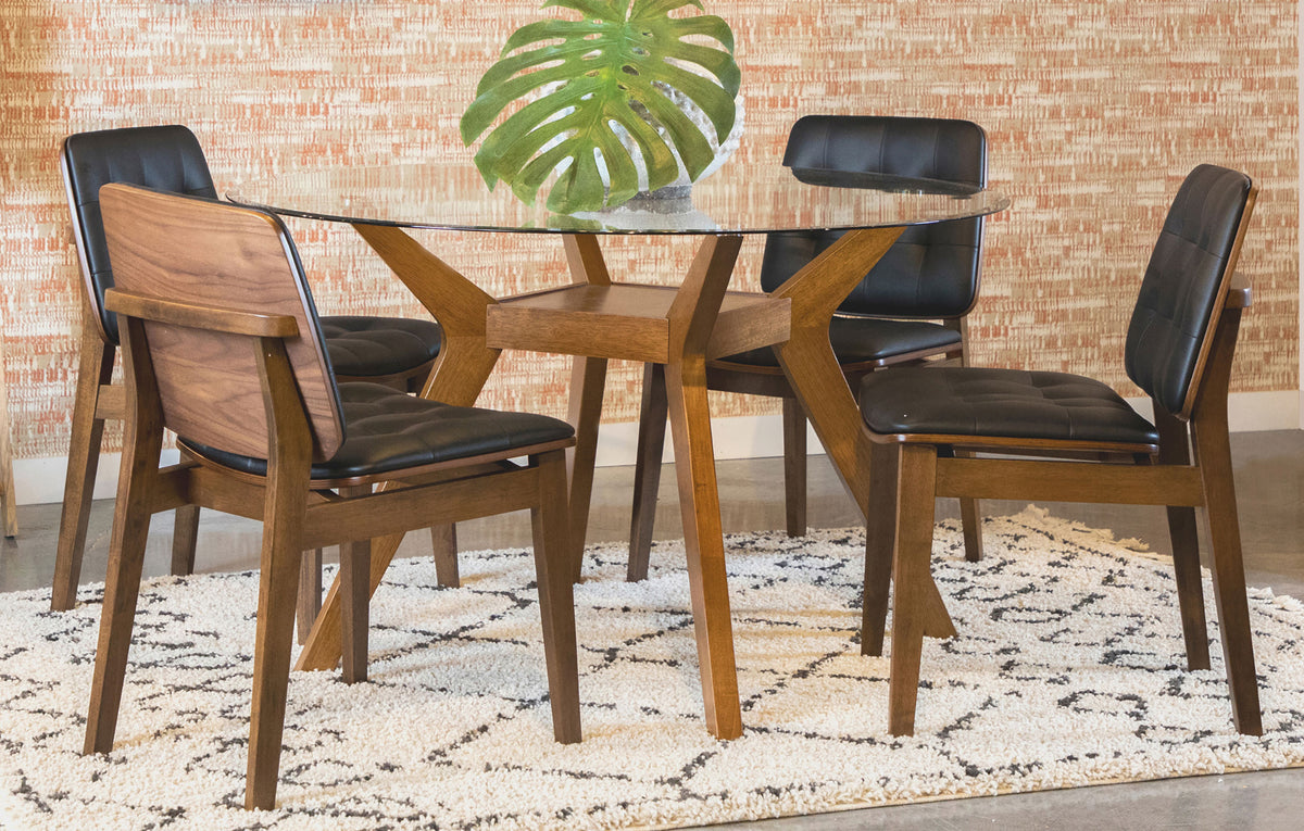 Orleans Furniture - Coaster - Paxton 5-piece Round Glass Top Dining Table Set Nutmeg - 122180-S5K