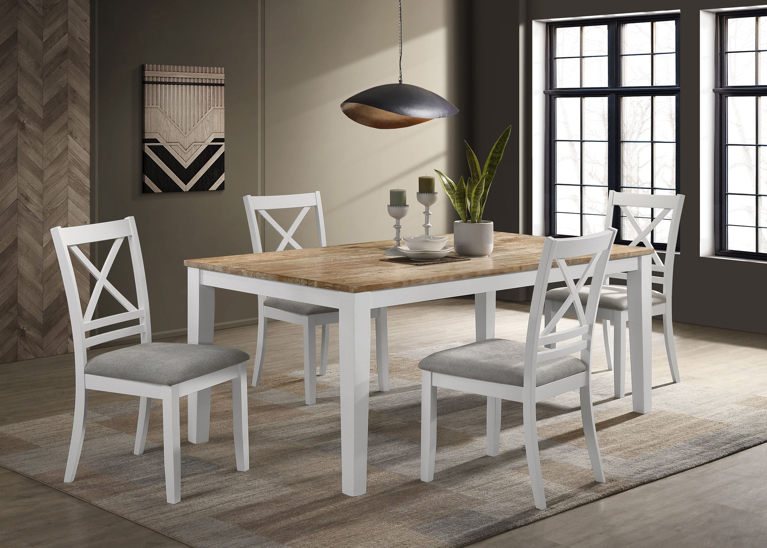 Orleans Furniture - Coaster - Hollis 5-piece Rectangular Dining Table Set Brown and White - 122241-S5